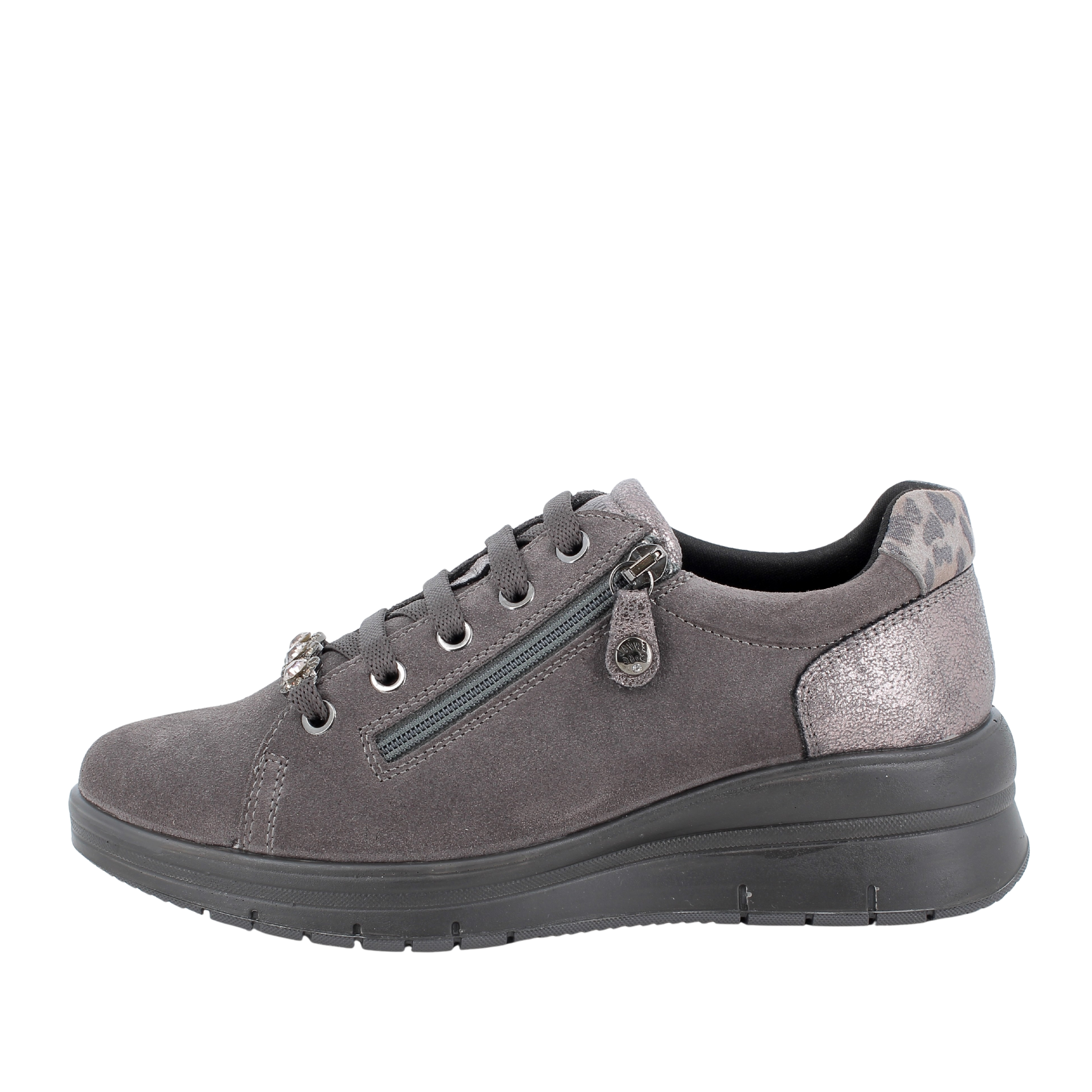 SNEAKERS BASSE IN PELLE SCAMOSCIATA CON ZIP DONNA GRIGIO