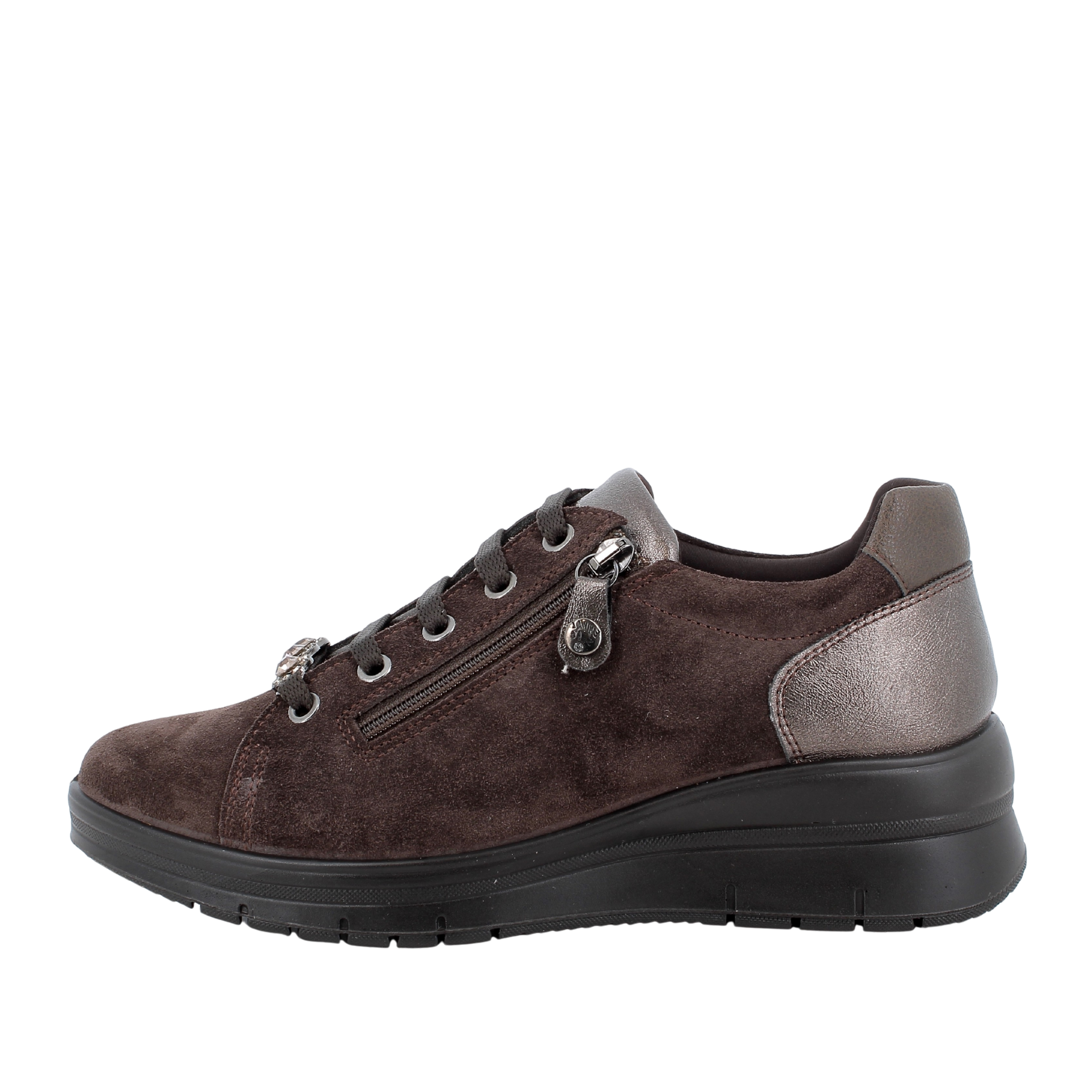 SNEAKERS BASSE IN PELLE SCAMOSCIATA CON ZIP DONNA MARRONE