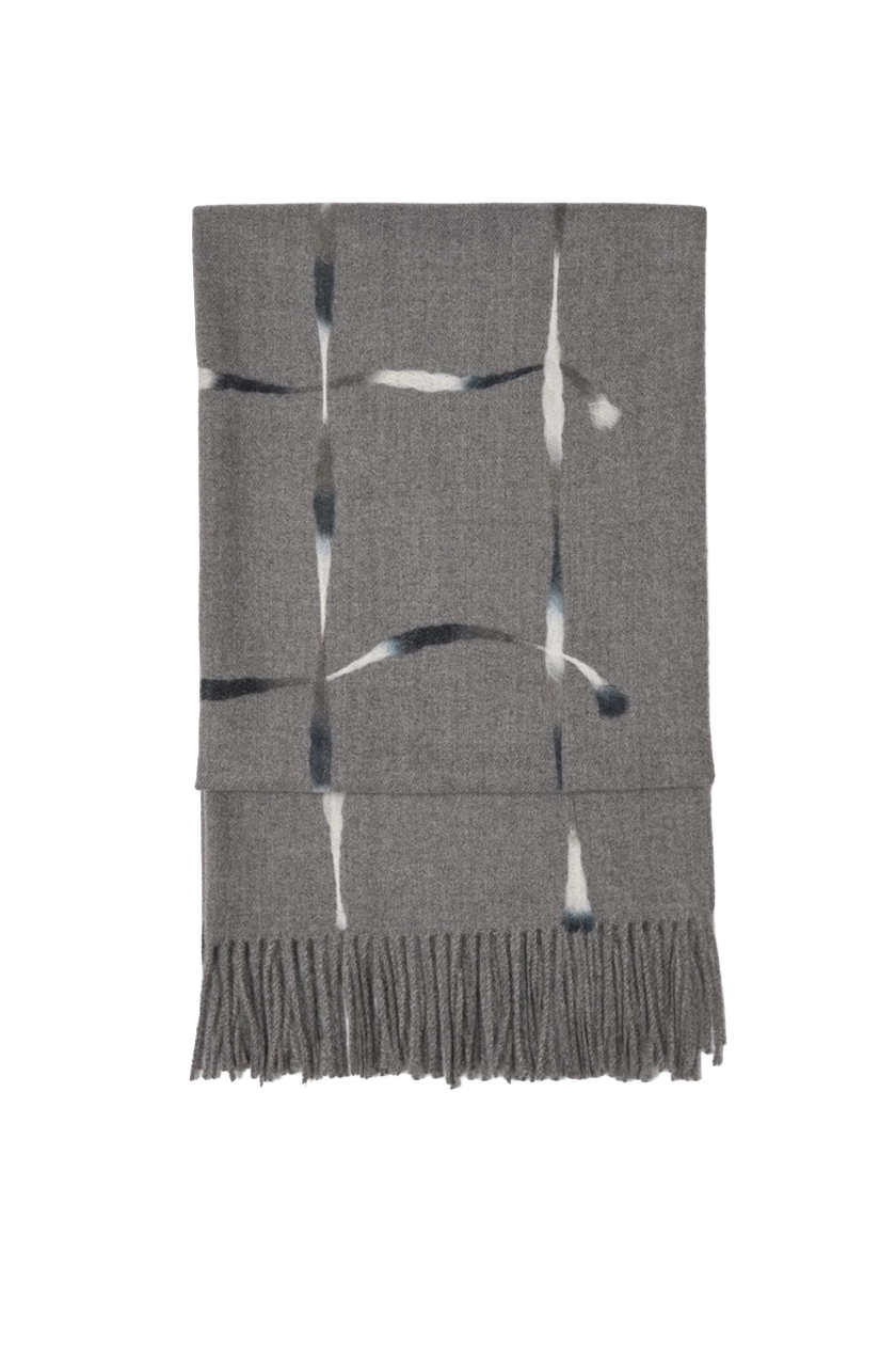 STOLA CON RICAMO GEOMETRICO E FRANGE DONNA GRIGIO