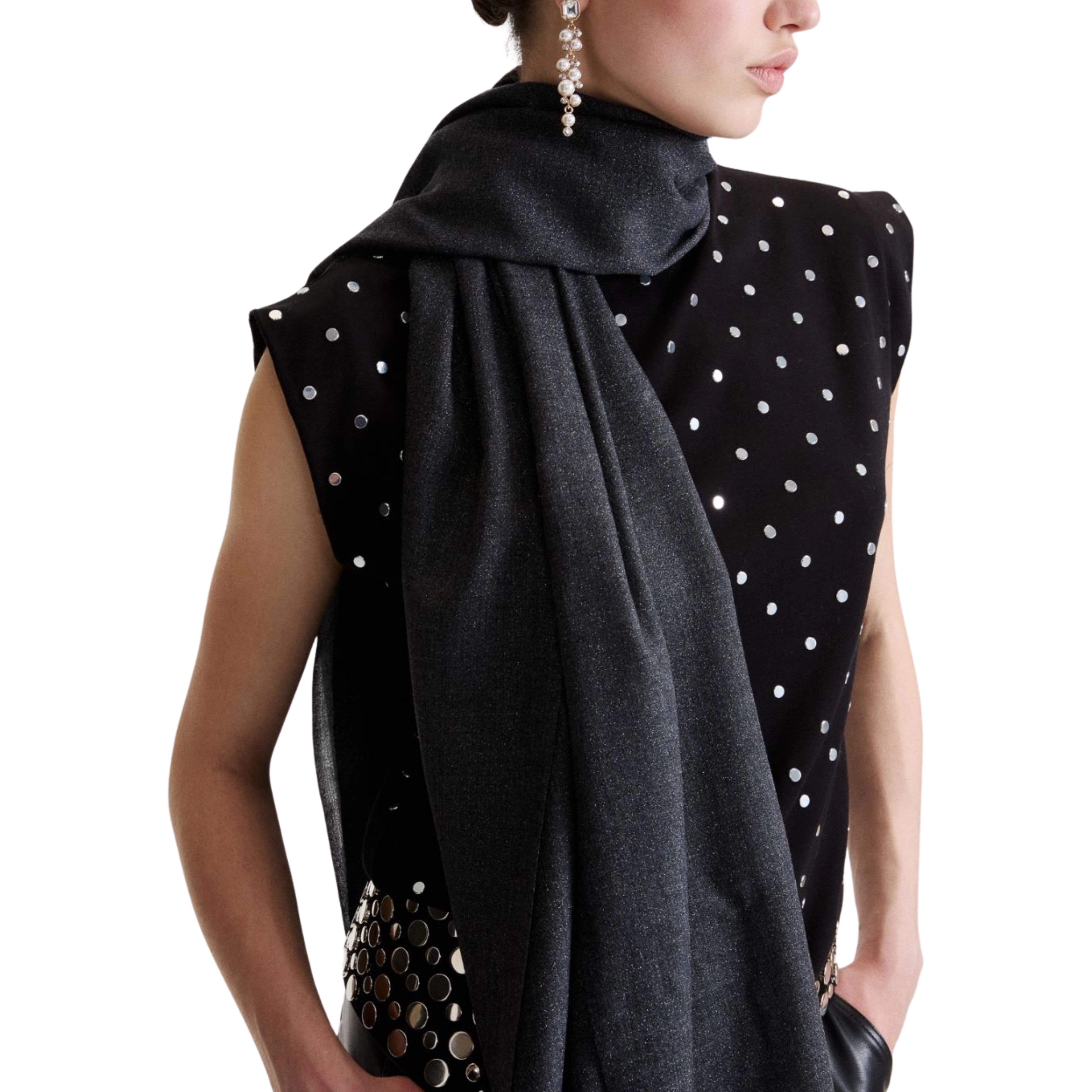 STOLA IN LANA E LUREX DONNA GRIGIO