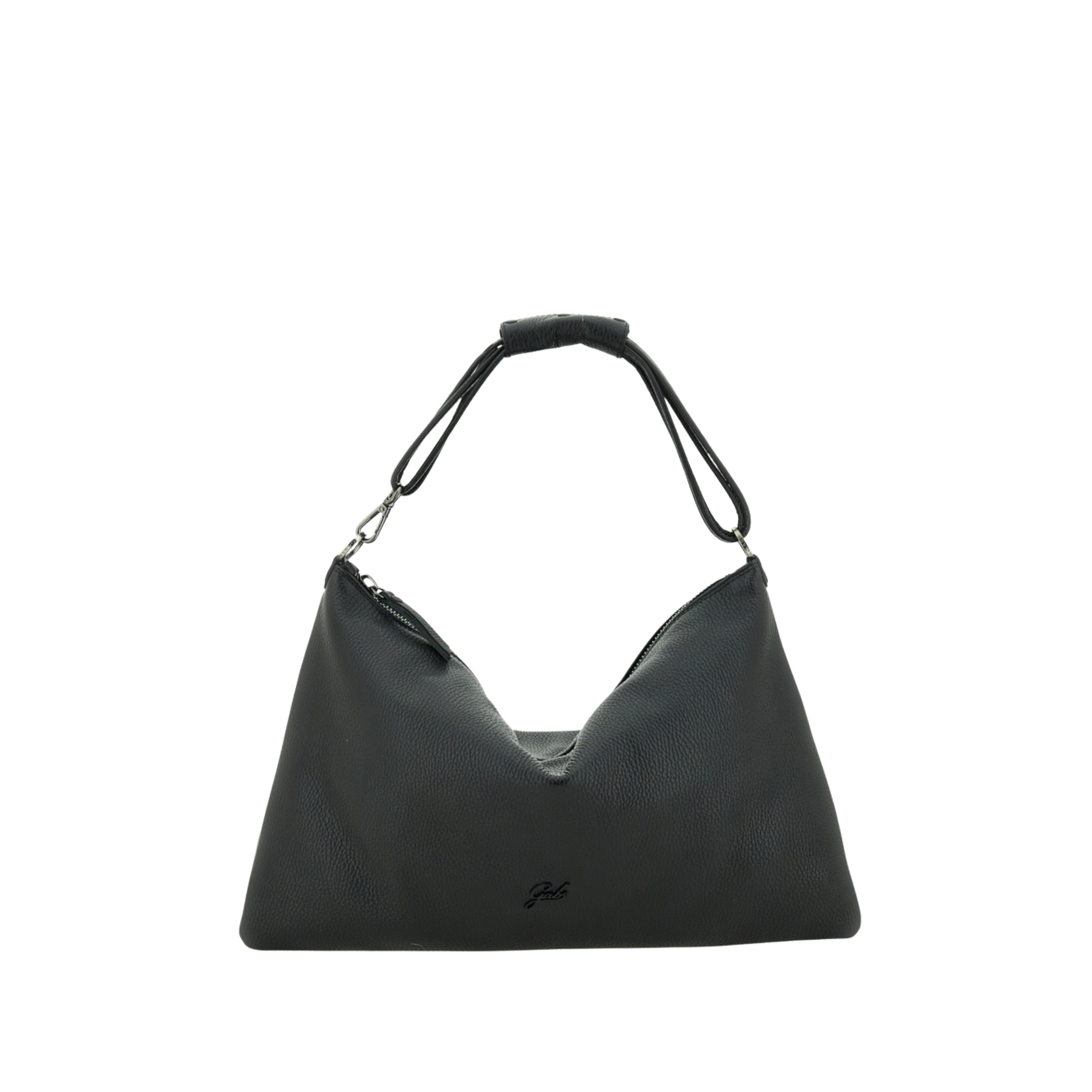 BORSA A SPALLA HOBO IN PELLE MARTELLATA DONNA NERO