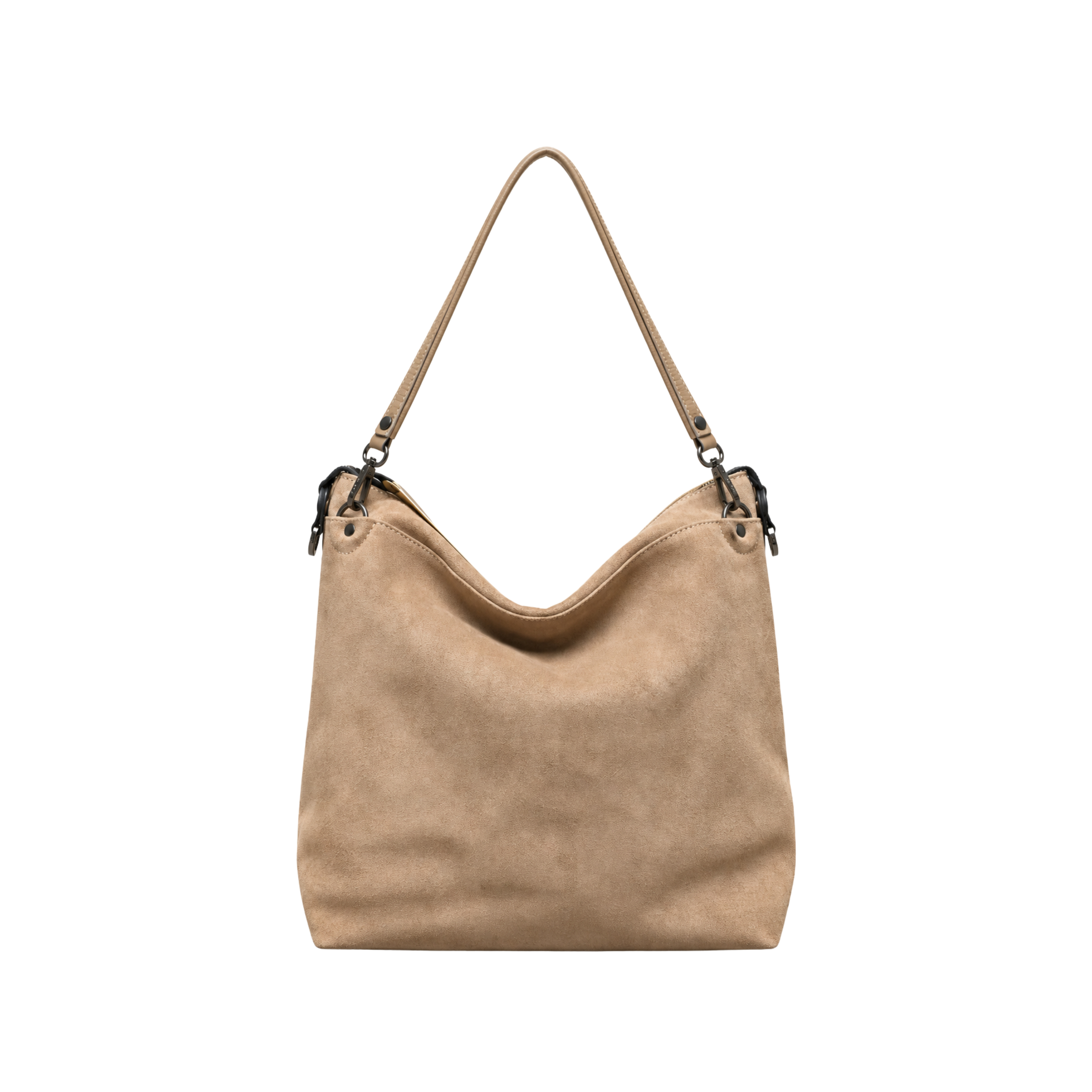 BORSA A SPALLA IN PELLE MARTELLATA E SCAMOSCIATA DONNA BEIGE