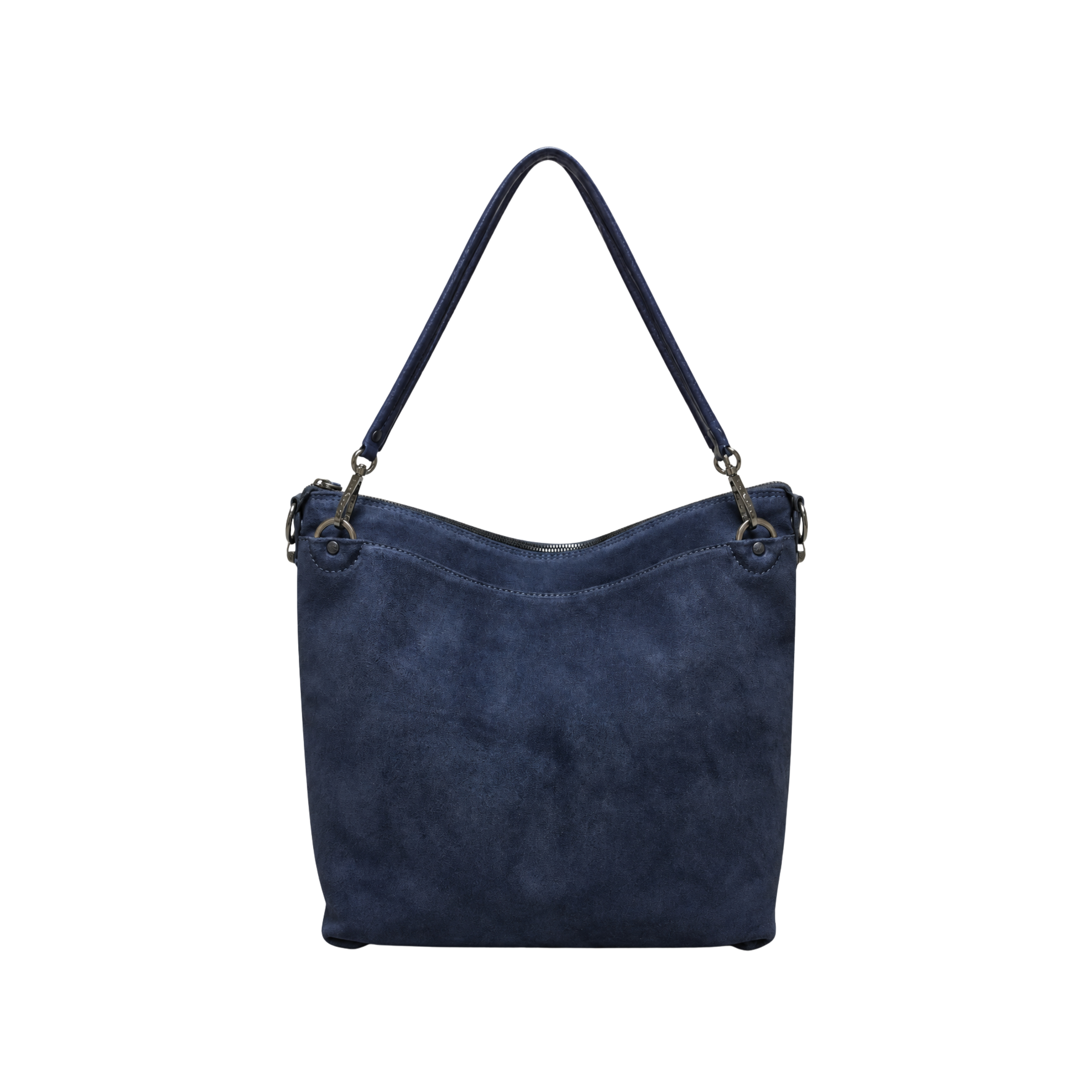 BORSA A SPALLA IN PELLE MARTELLATA E SCAMOSCIATA DONNA BLU