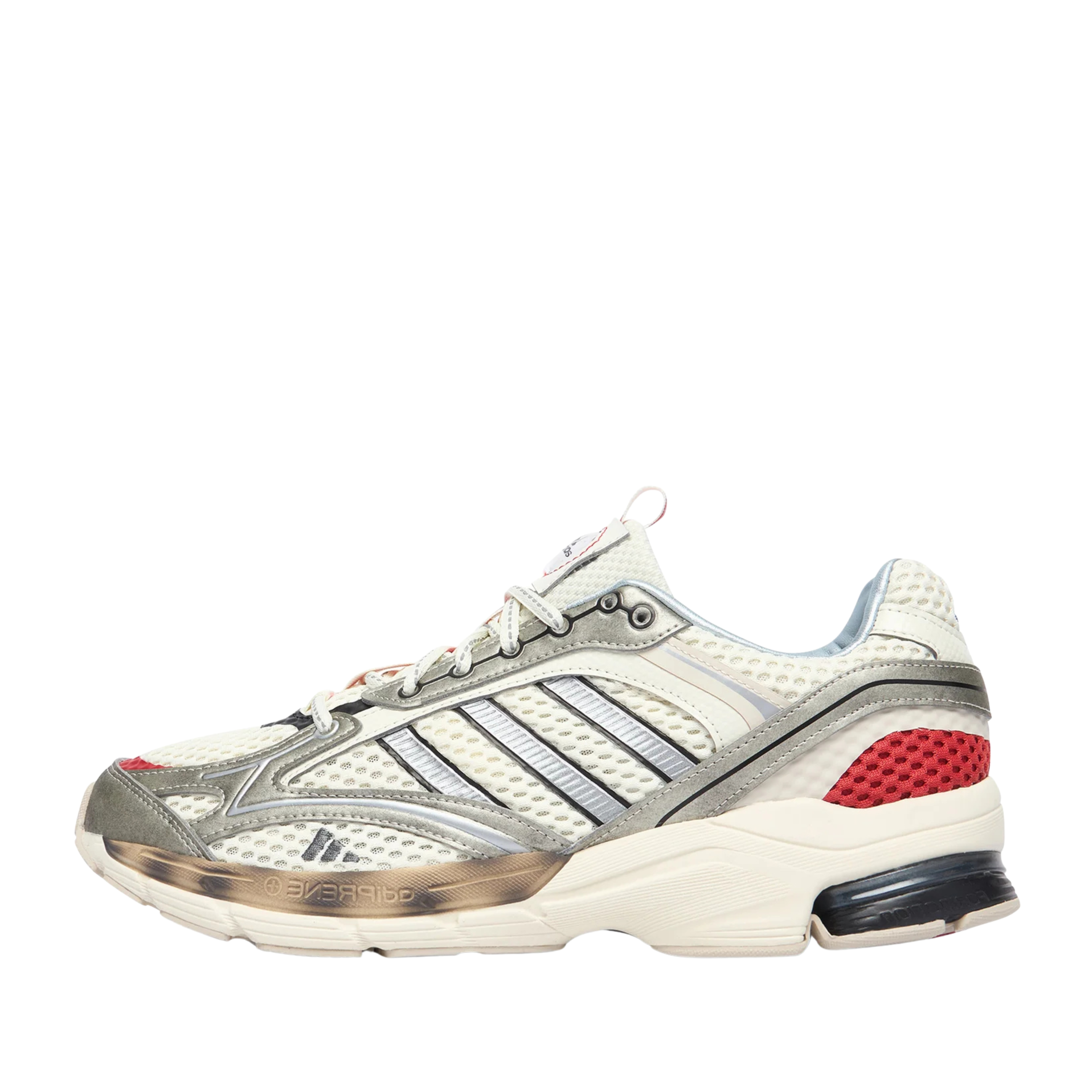 SNEAKERS BASSE RETRO RUNNING CON FINITURA VISSUTA E DETTAGLI ROSSI A CONTRASTO UNISEX AVORIO