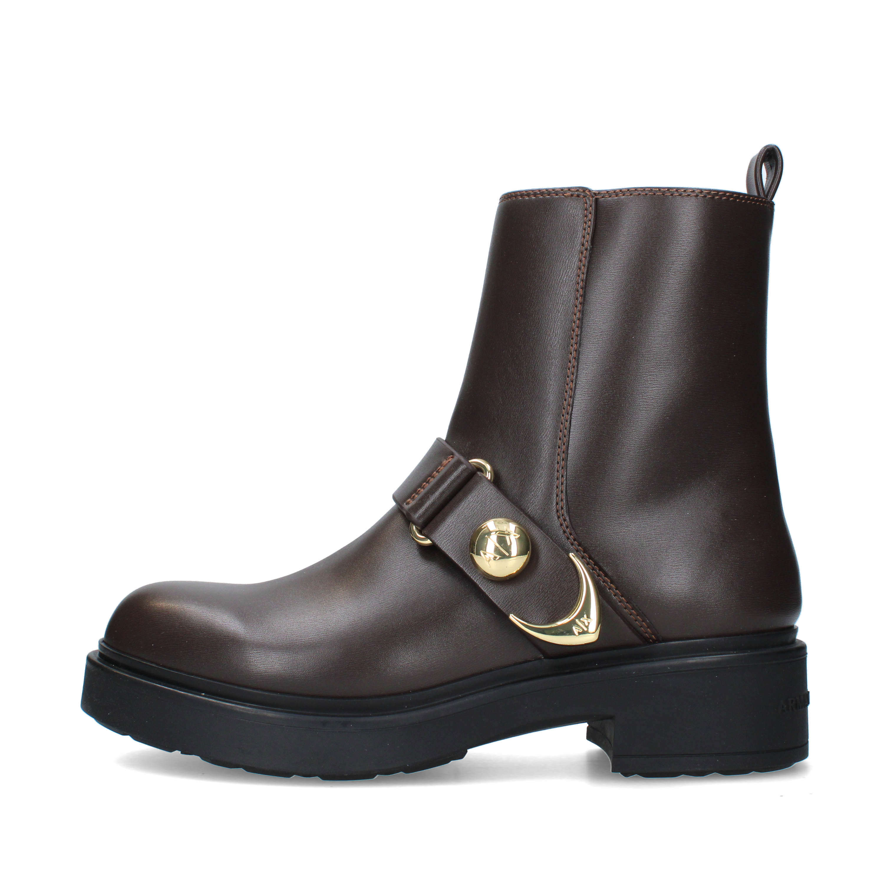 STIVALETTI TACCO BASSO CON CINTURINO DECORATIVO DONNA MARRONE
