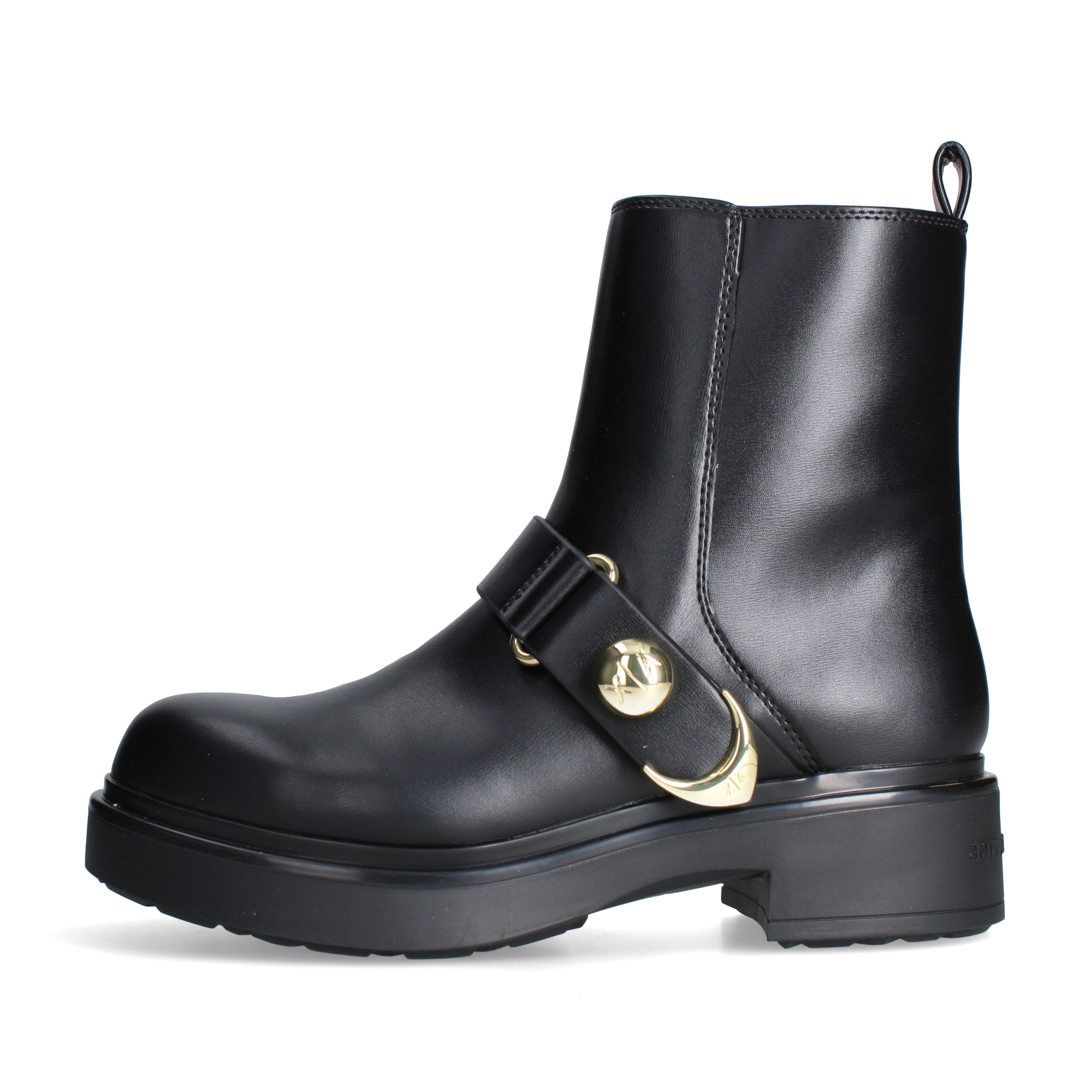 STIVALETTI TACCO BASSO CON CINTURINO DECORATIVO DONNA NERO