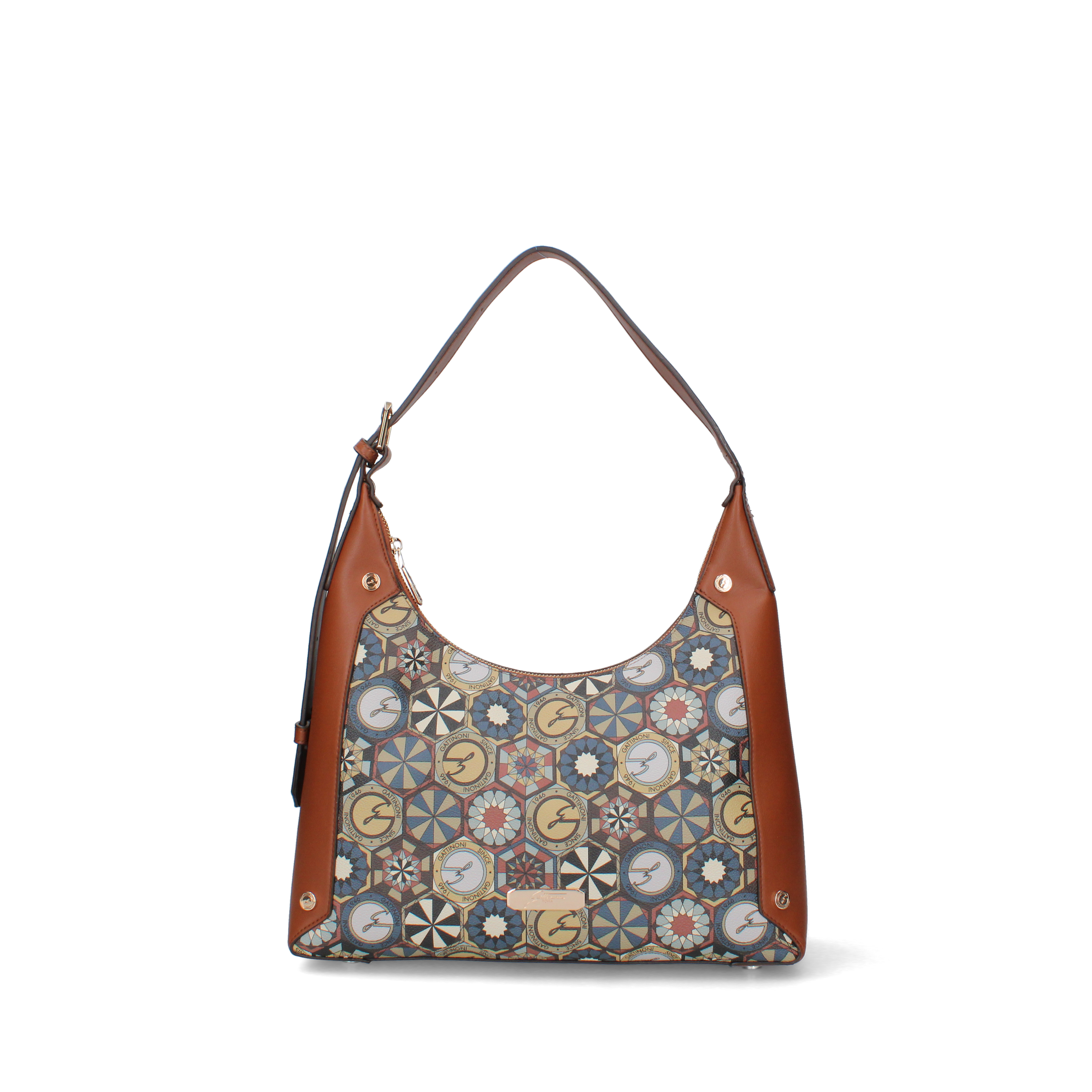 BORSA A SPALLA CON FANTASIA GEOMETRICA DONNA CUOIO