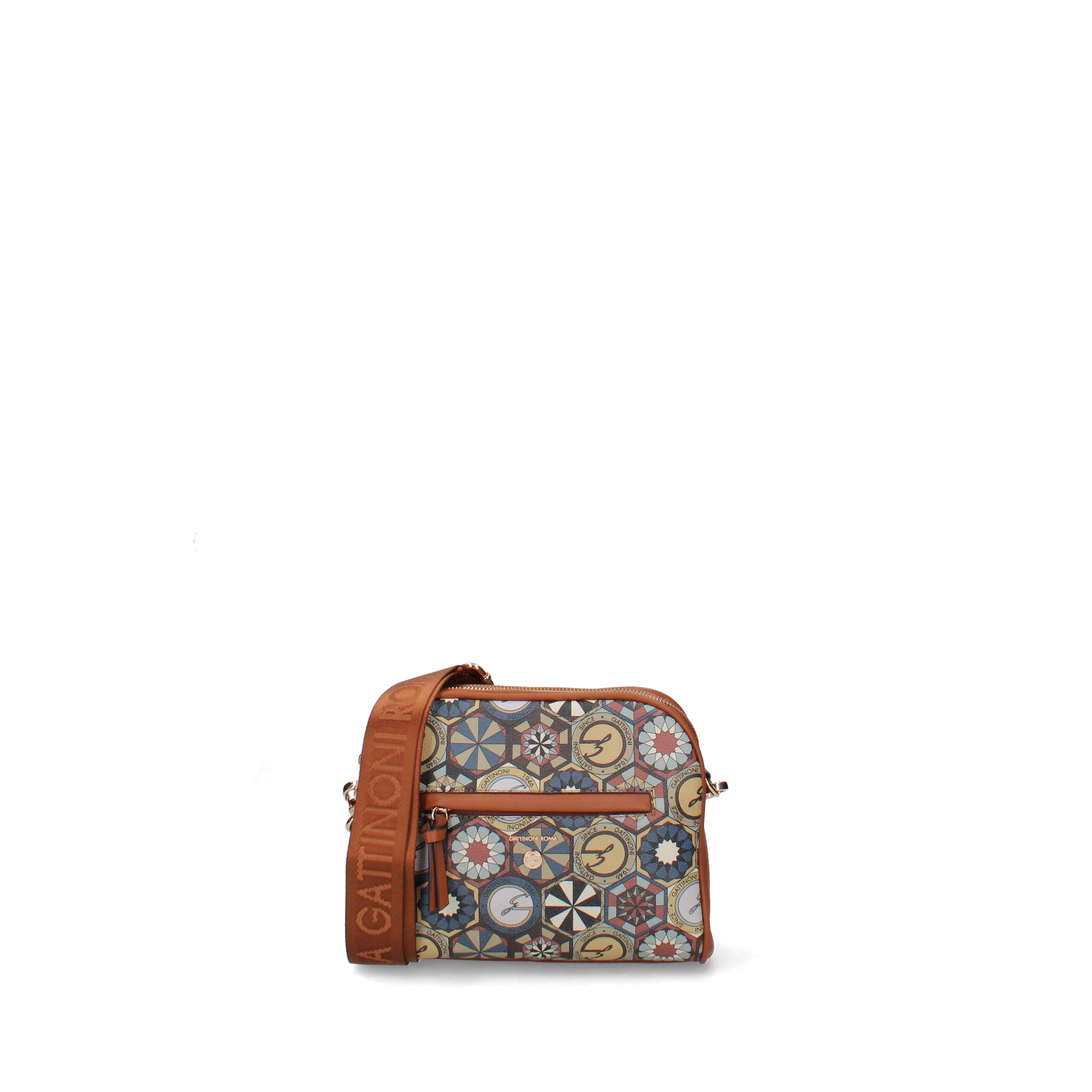 BORSA A TRACOLLA COMPATTA CON FANTASIA GEOMETRICA DONNA CUOIO
