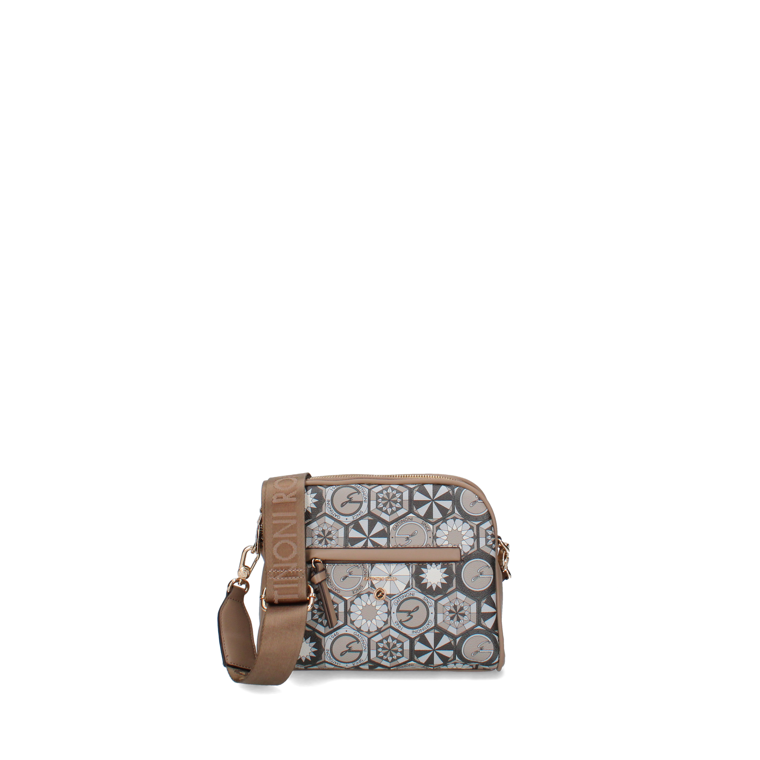 BORSA A TRACOLLA COMPATTA CON FANTASIA GEOMETRICA DONNA TORTORA