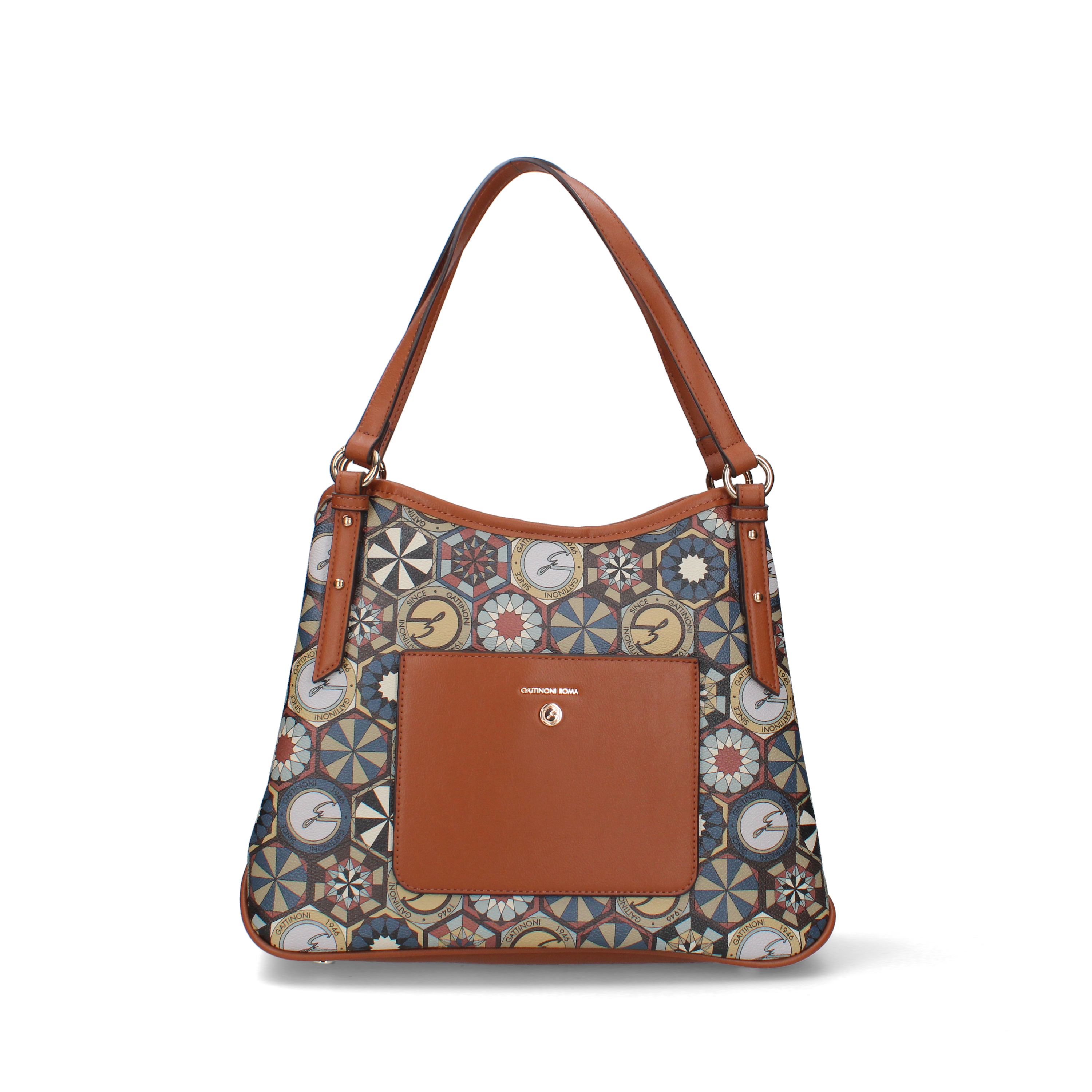 BORSA A SPALLA CON TASCA FRONTALE DONNA CUOIO