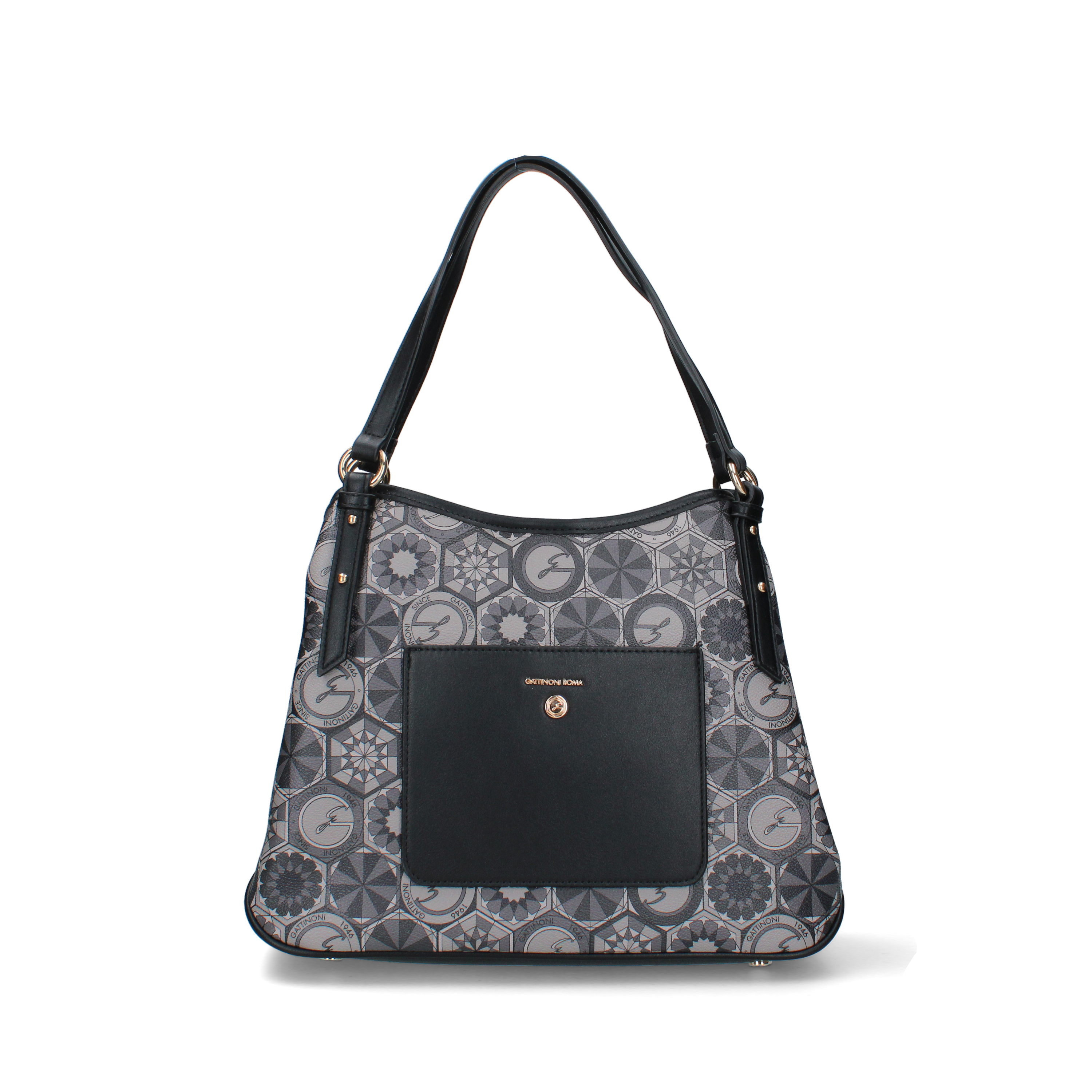 BORSA A SPALLA CON TASCA FRONTALE DONNA NERO