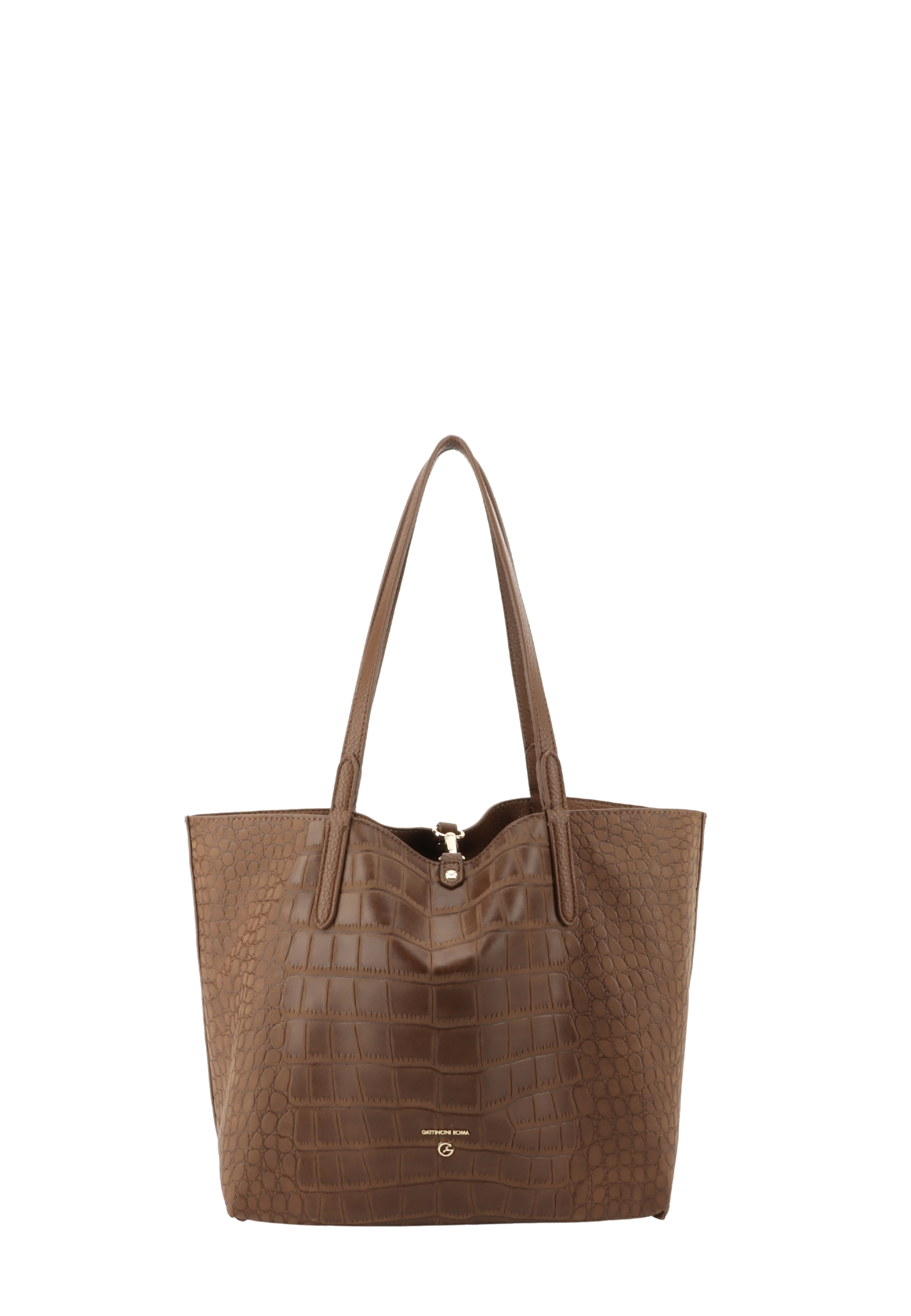 BORSA SHOPPING REVERSIBILE EFFETTO MARTELLATO E COCCODRILLO CON POCHETTE DONNA MARRONE