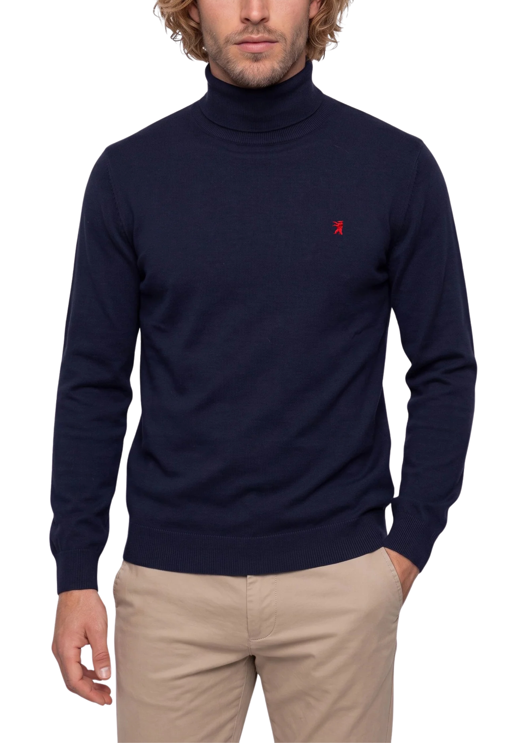 MAGLIA DOLCEVITA IN COTONE E CASHMERE UOMO BLU