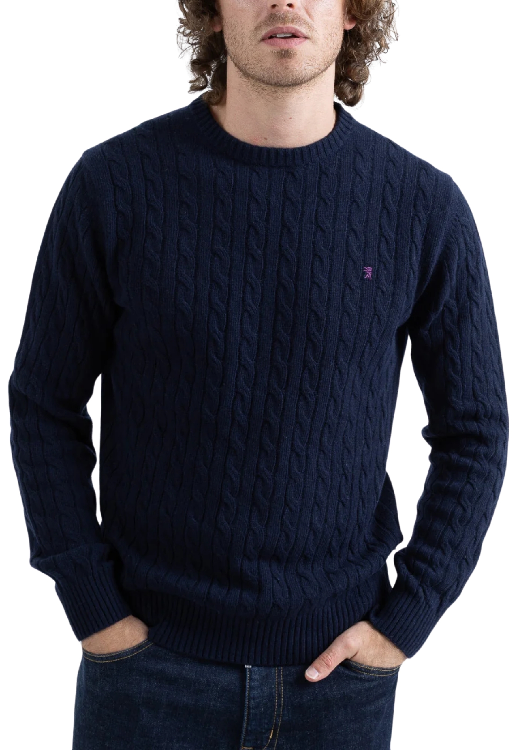 MAGLIA GIROCOLLO A TRECCE UOMO BLU