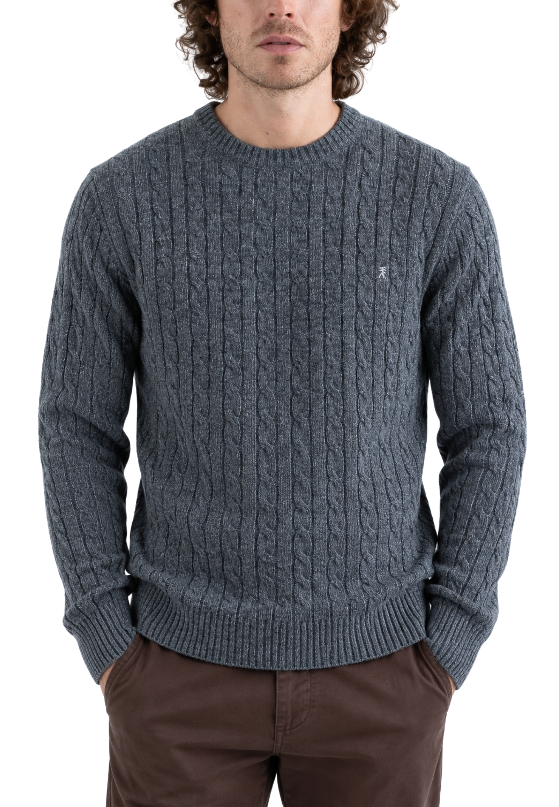 MAGLIA GIROCOLLO A TRECCE MOULINÉ UOMO GRIGIO