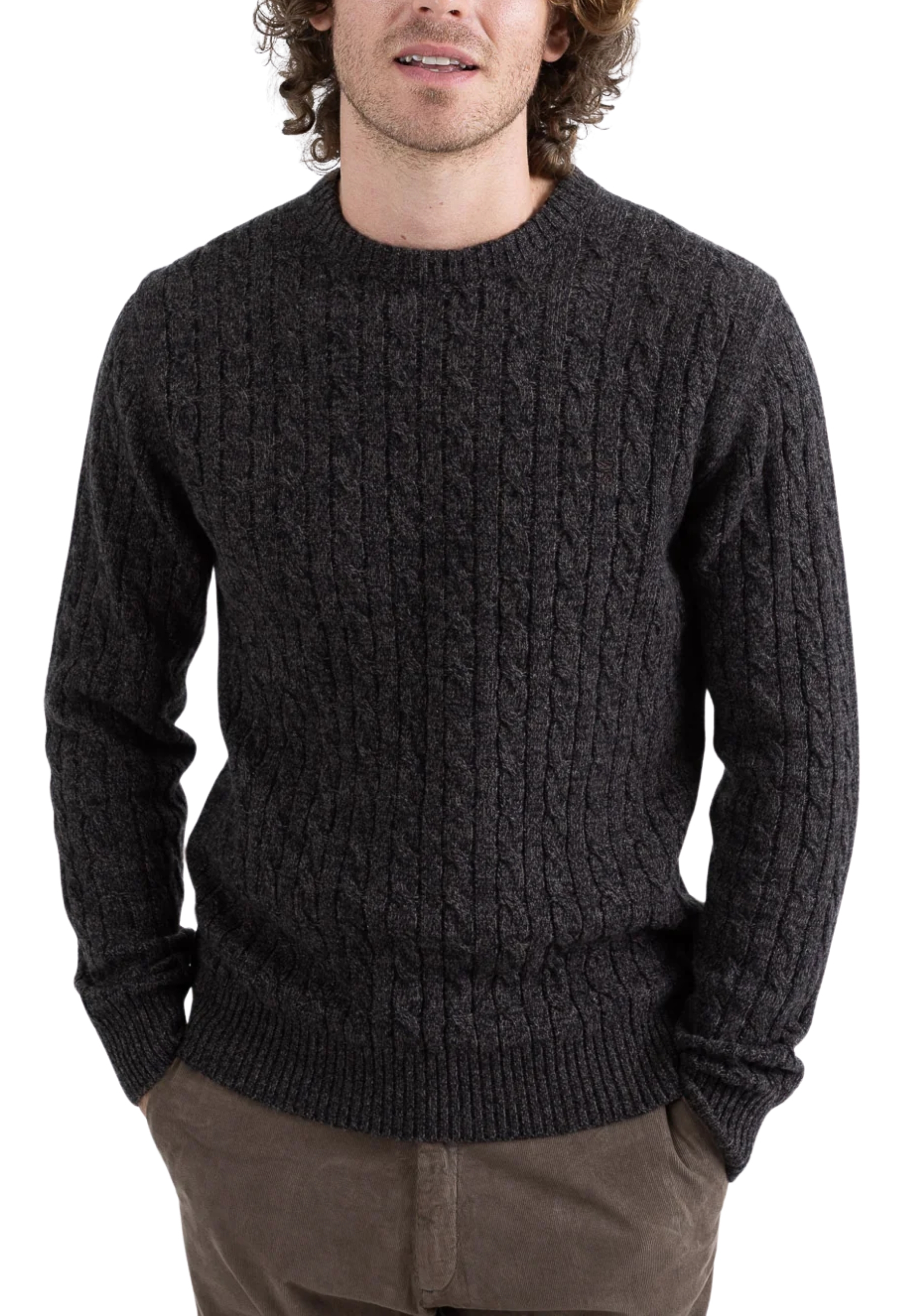 MAGLIA GIROCOLLO A TRECCE MOULINÉ UOMO NERO