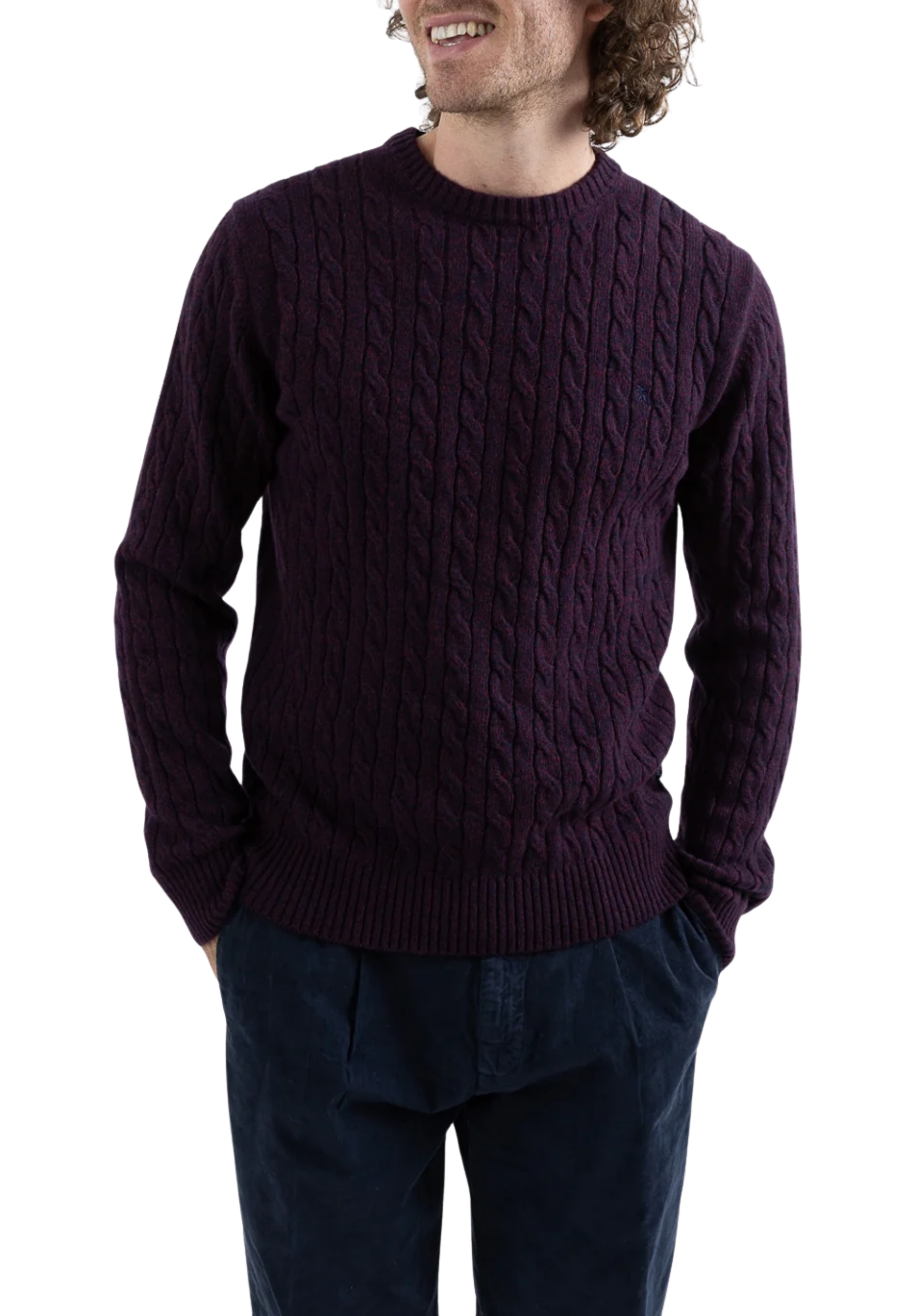 MAGLIA GIROCOLLO A TRECCE MOULINÉ UOMO BORDEAUX