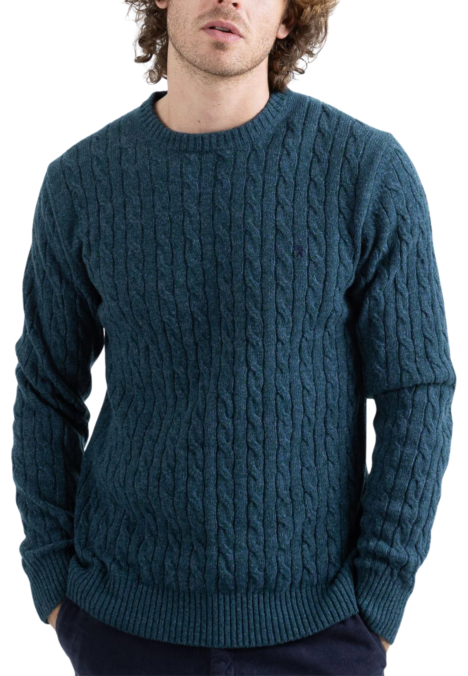 MAGLIA GIROCOLLO A TRECCE MOULINÉ UOMO BLU