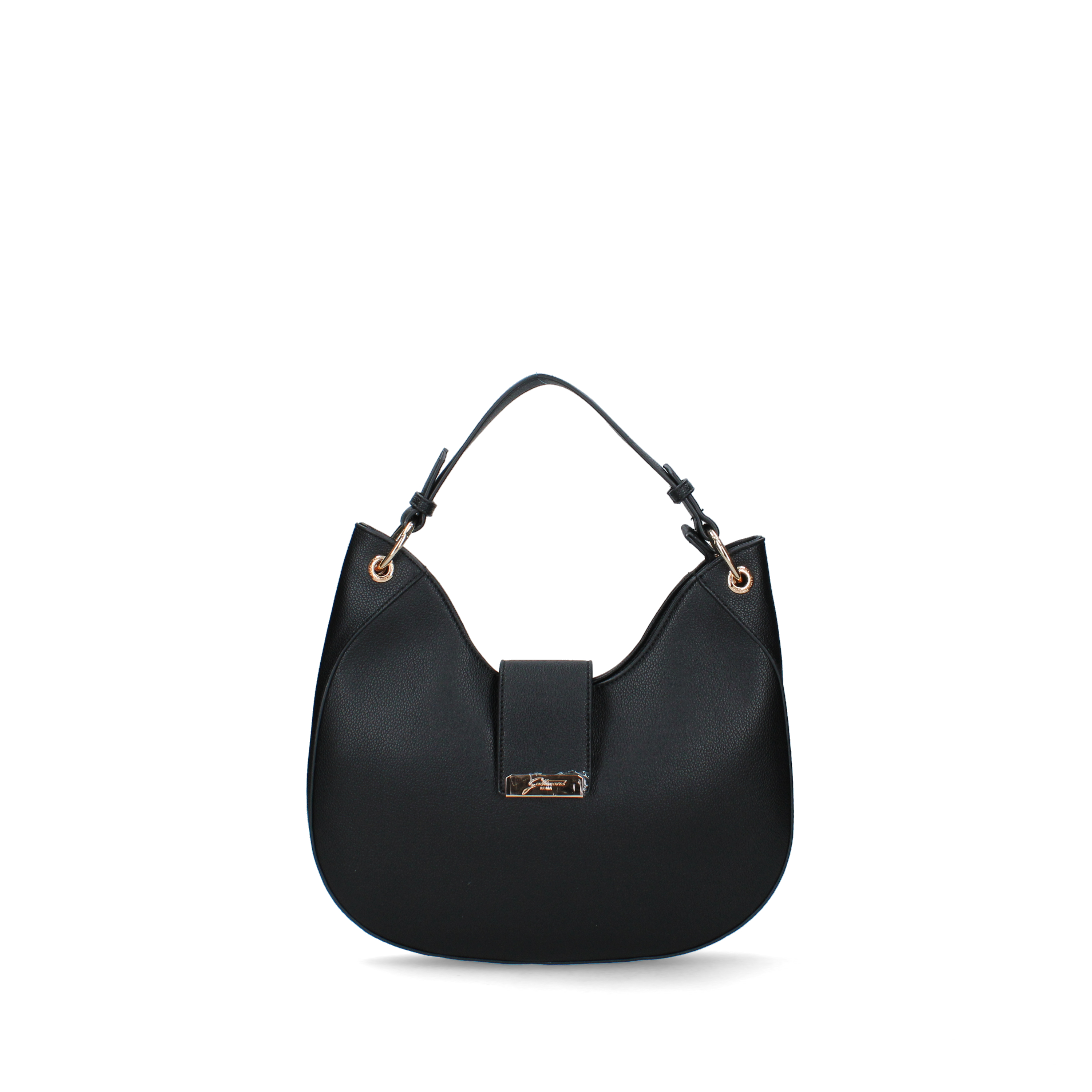 BORSA A SPALLA IN ECOPELLE CON PLACCHETTA SU PATTA DONNA NERO