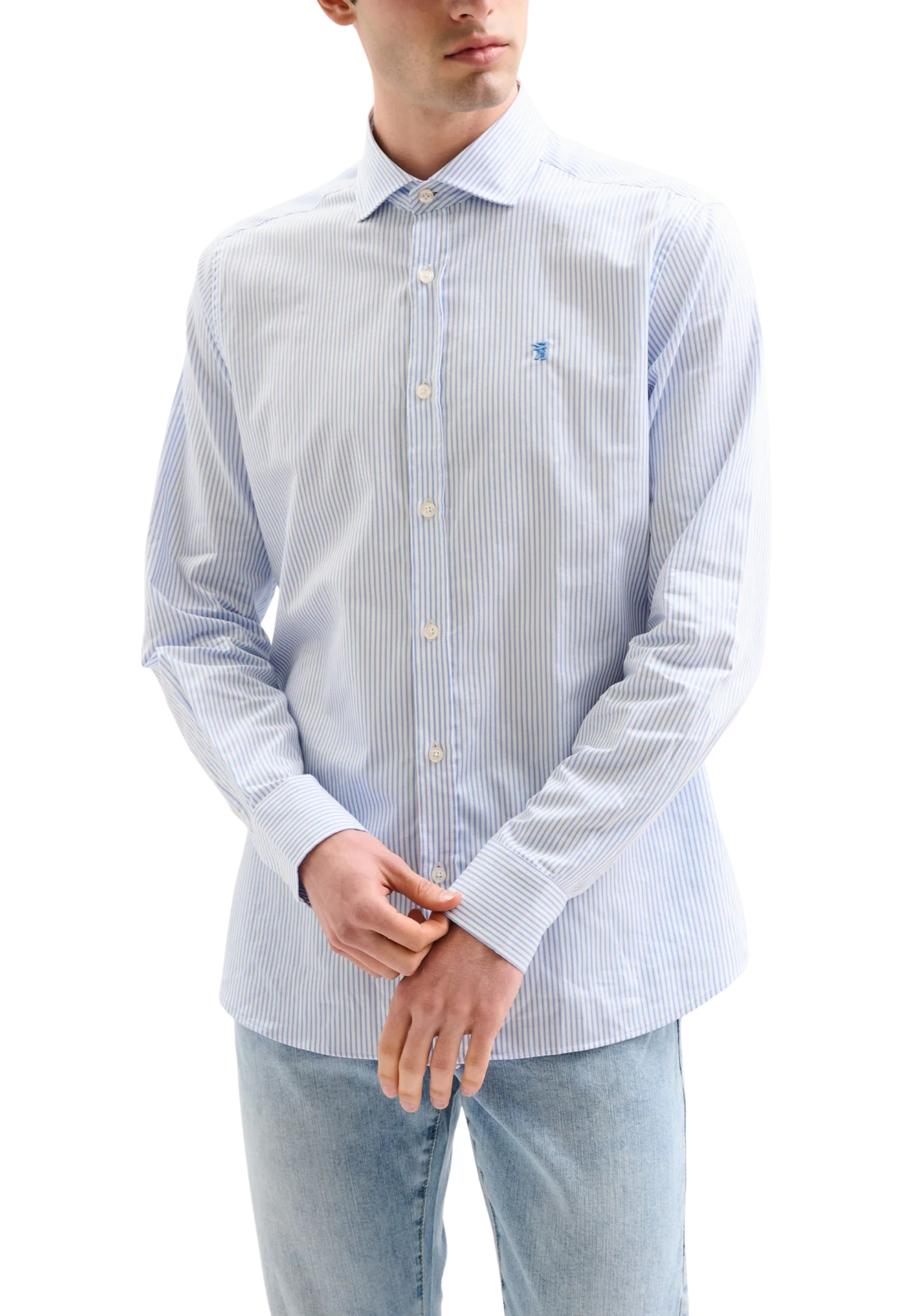CAMICIA ELEGANTE A RIGHE UOMO BIANCO