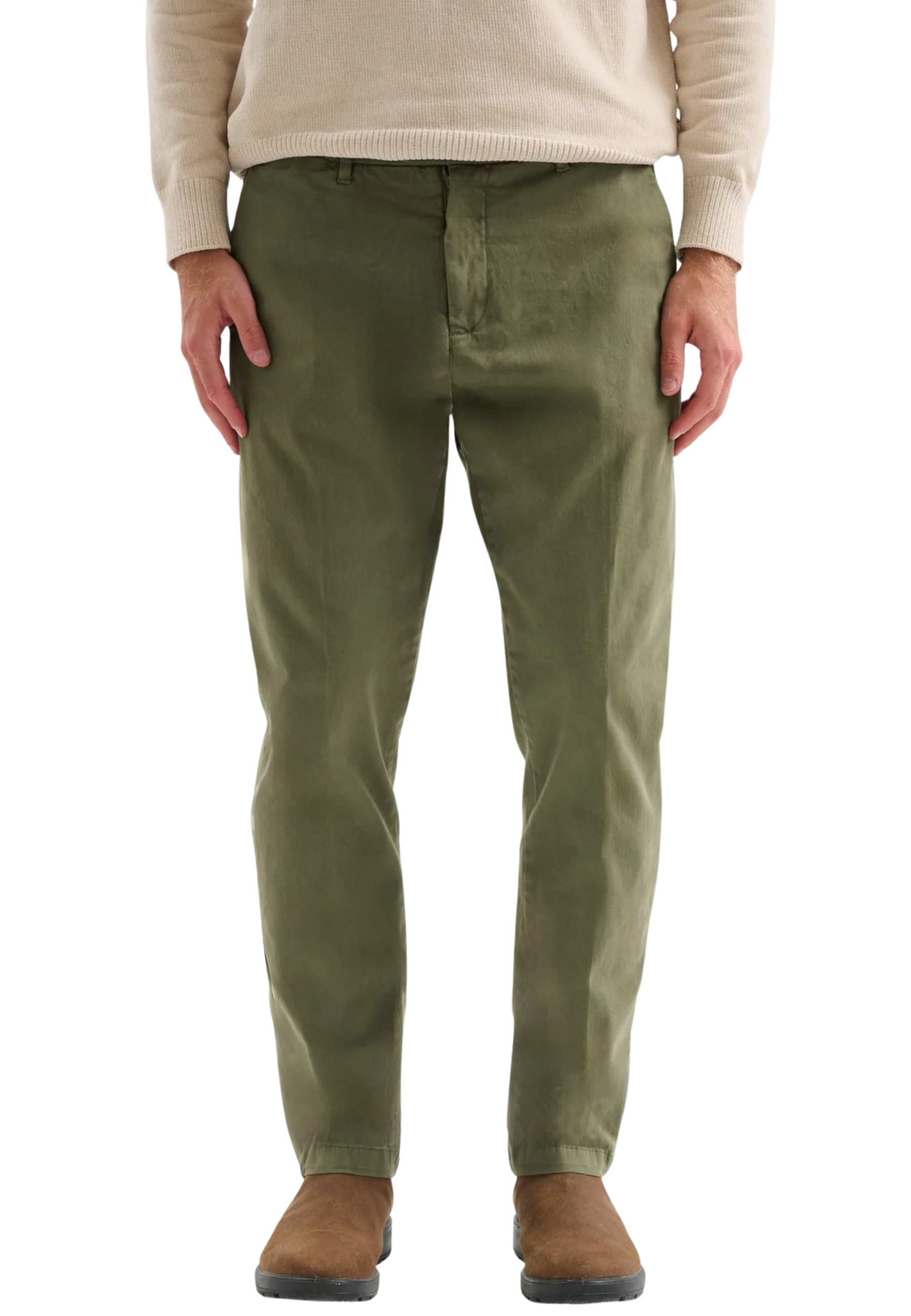 PANTALONI CHINO IN GABARDINA SMERIGLIATA UOMO VERDE