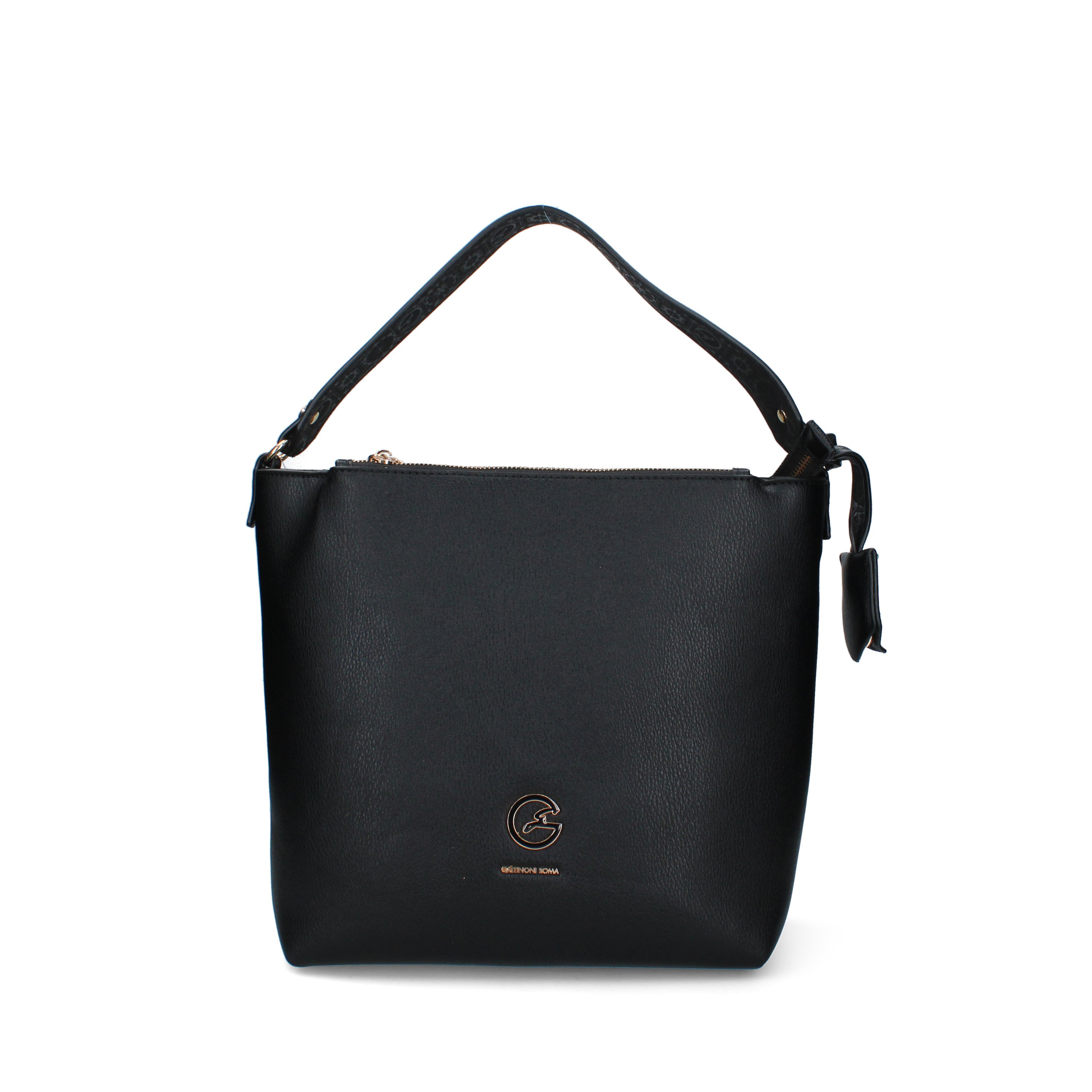 BORSA A SPALLA CON BASE AMPIA IN ECOPELLE DONNA NERO