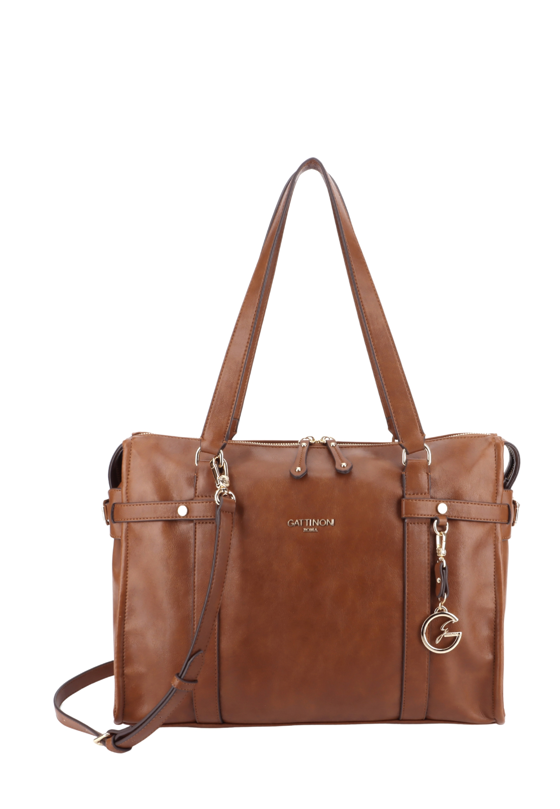 BORSA A MANO CON DOPPIO MANICO, TRACOLLA E CHARM DONNA MARRONE