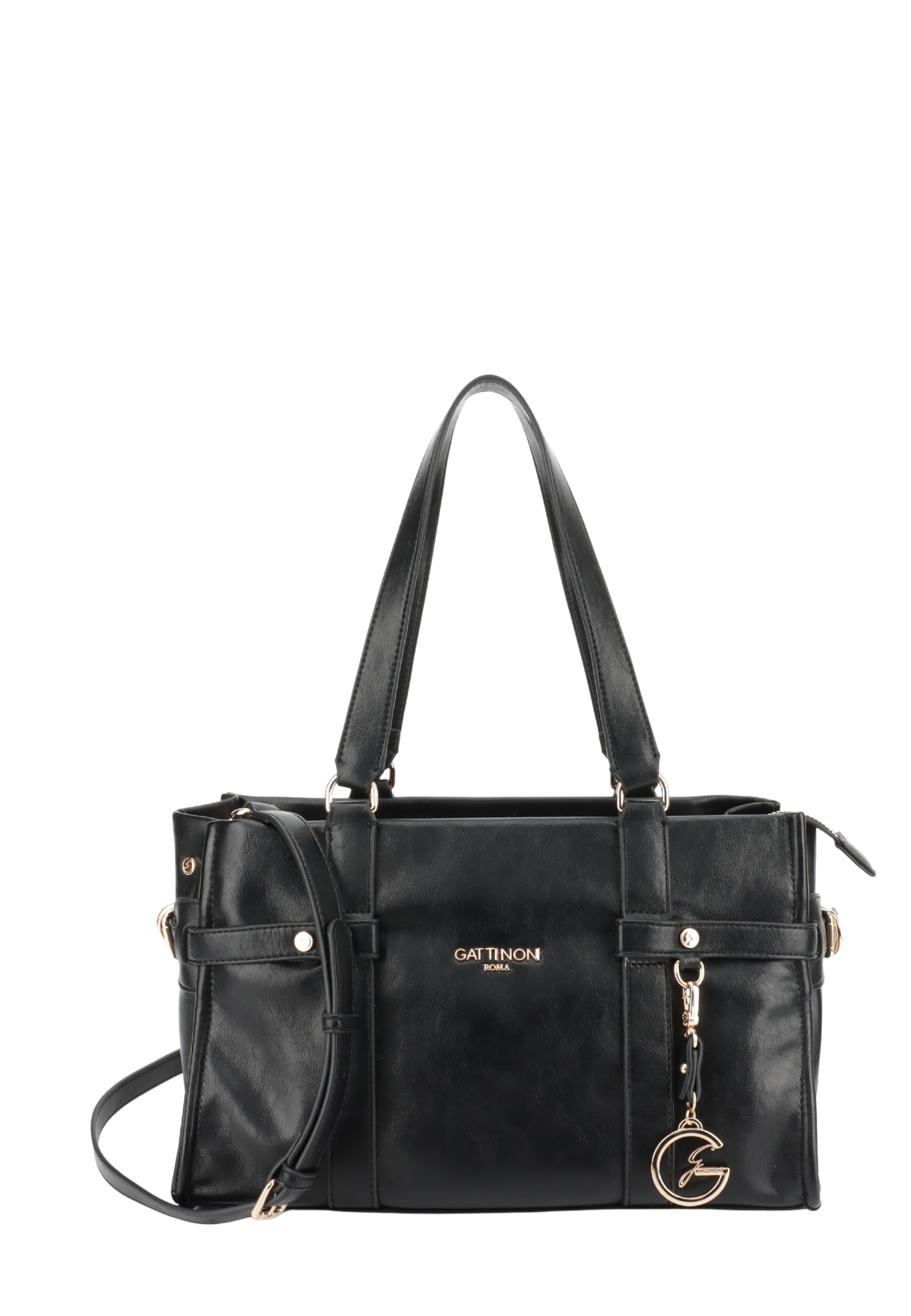 BORSA A MANO CON DOPPIO MANICO, TRACOLLA E CHARM DONNA NERO
