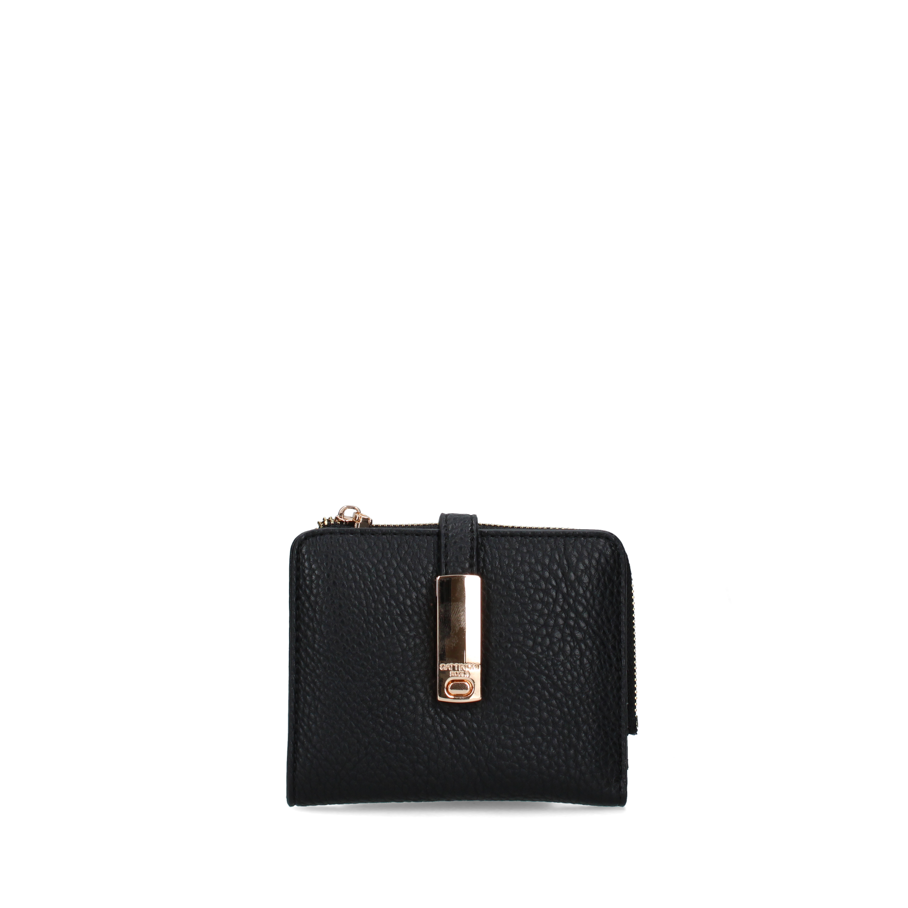 PORTAFOGLIO COMPATTO EFFETTO MARTELLATO CON ZIP DONNA NERO