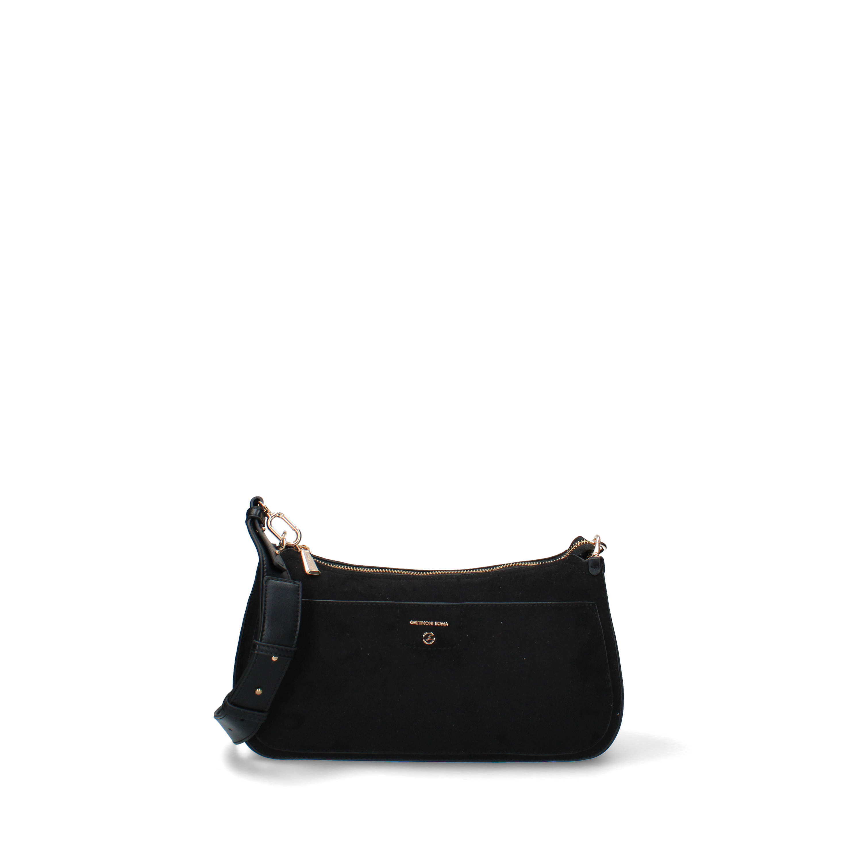 BORSA A SPALLA CON TASCA FRONTALE APPLICATA DONNA NERO