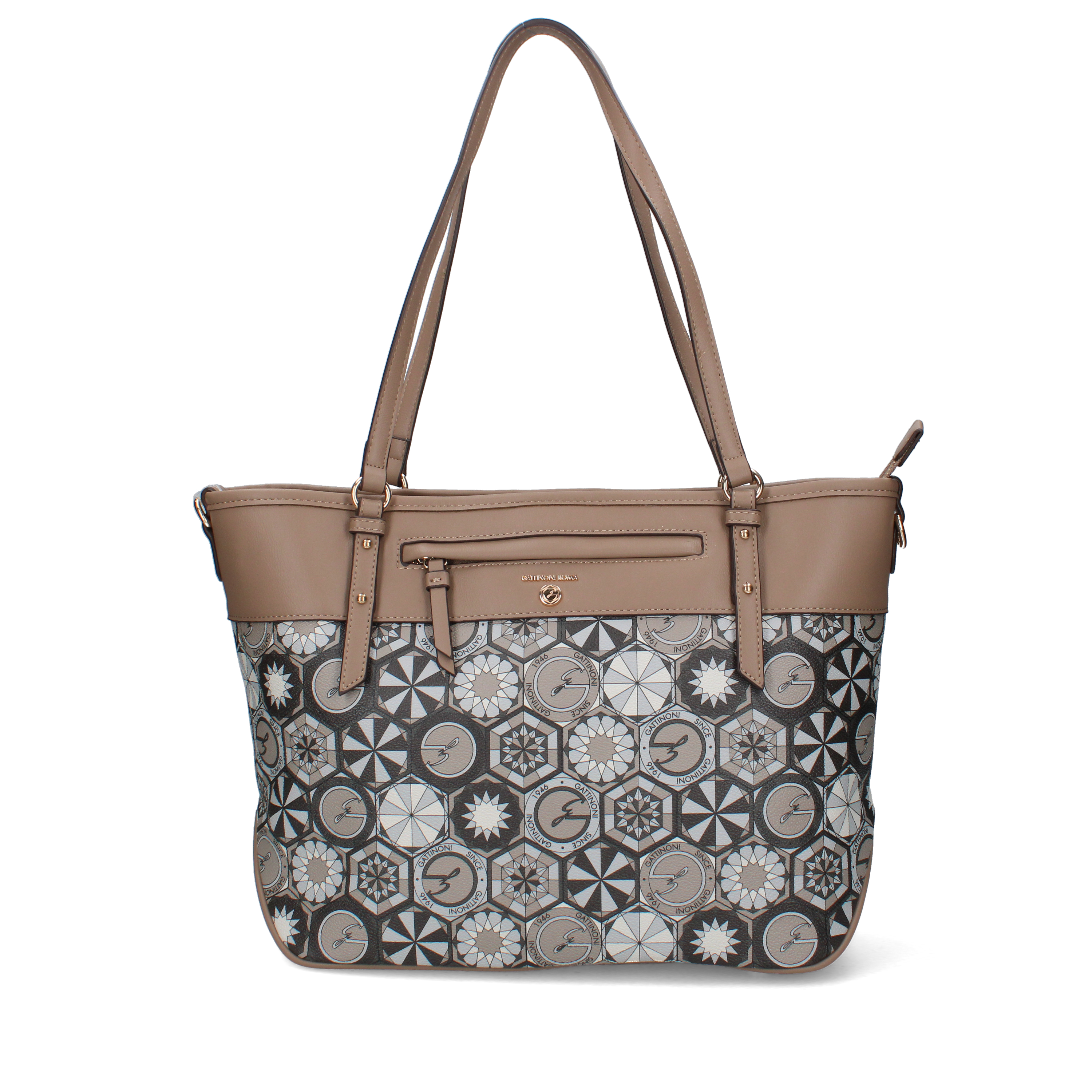 BORSA SHOPPING FANTASIA GEOMETRICA DONNA TORTORA