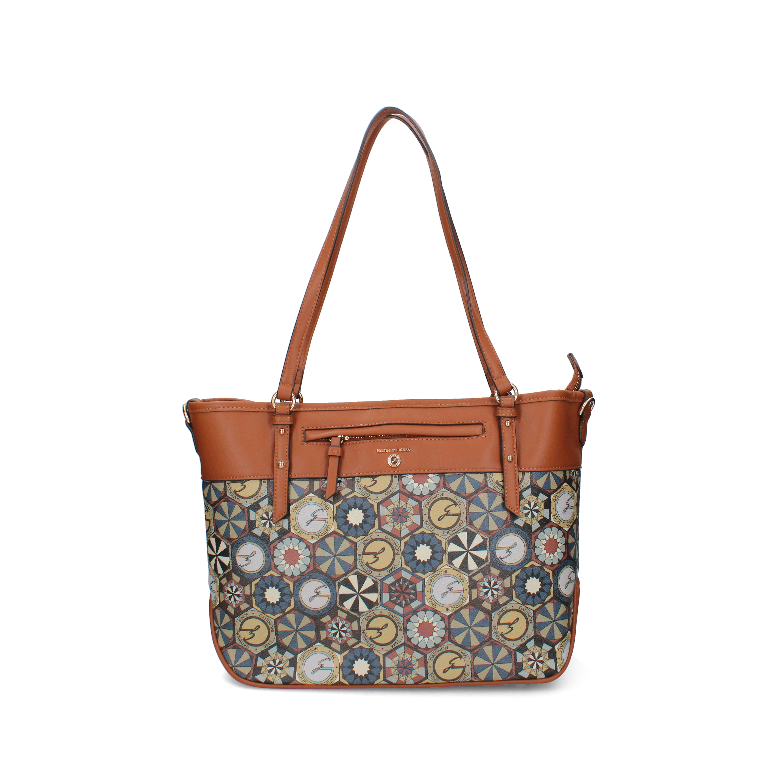 BORSA SHOPPING FANTASIA GEOMETRICA DONNA MARRONE