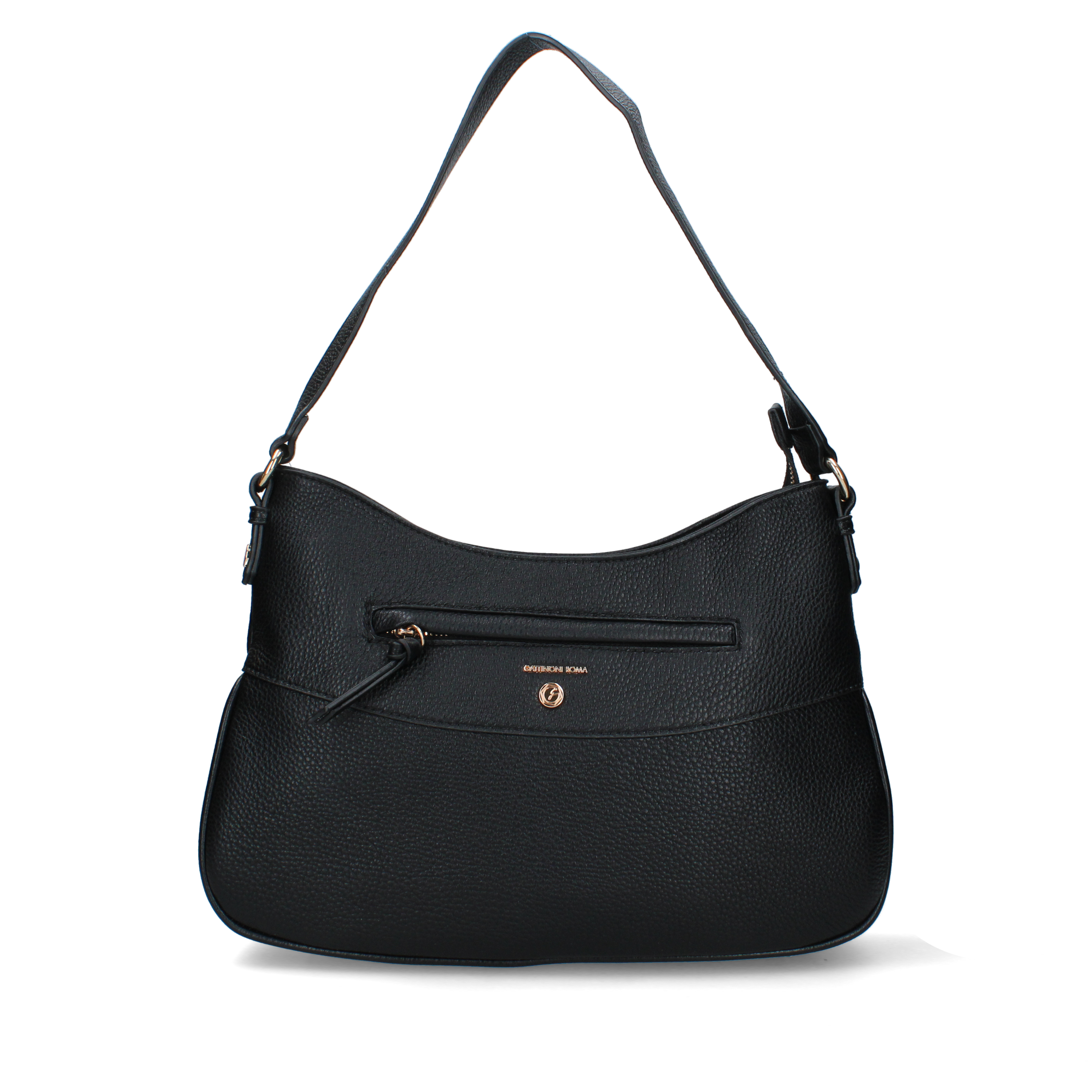BORSA A SPALLA CON TASCA FRONTALE CHIUSURA ZIP DONNA NERO