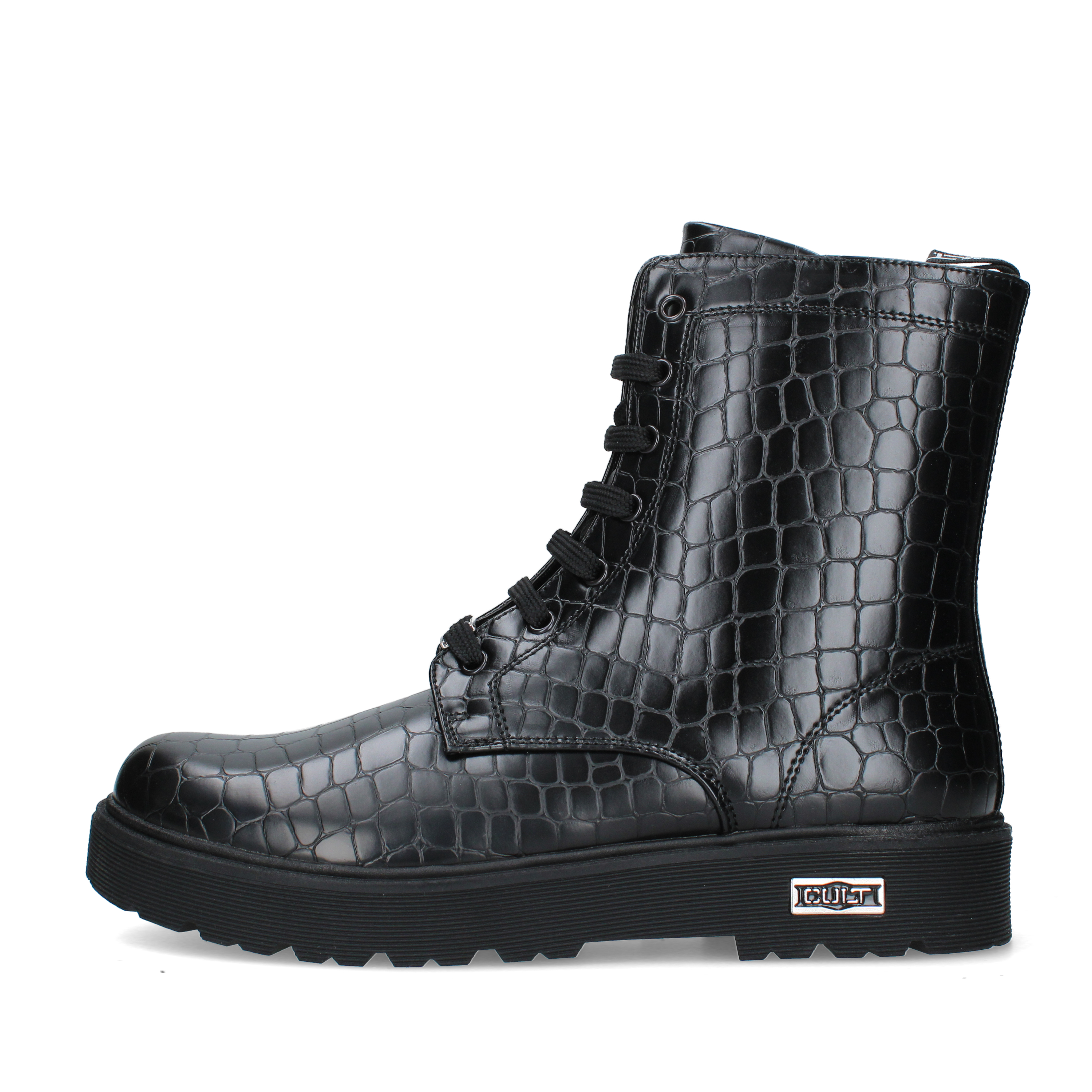 ANFIBI EFFETTO COCCODRILLO CON LACCI E SUOLA PLATFORM DONNA NERO