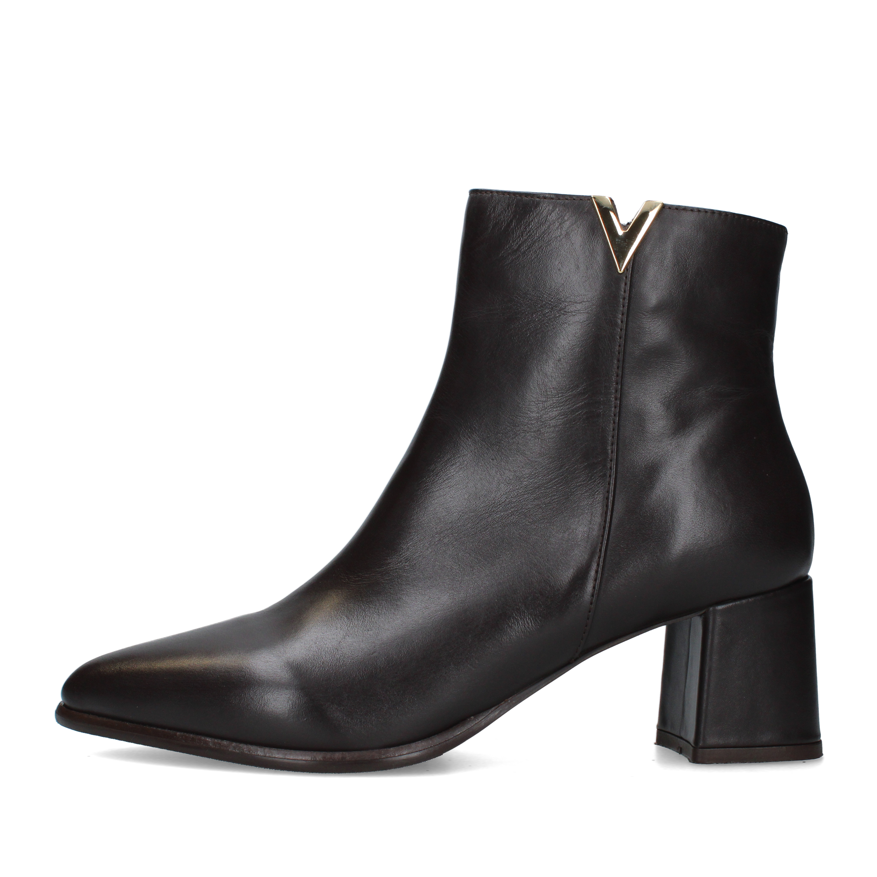 STIVALETTI TACCO ALTO IN PELLE CON DETTAGLIO METALLICO DONNA MARRONE