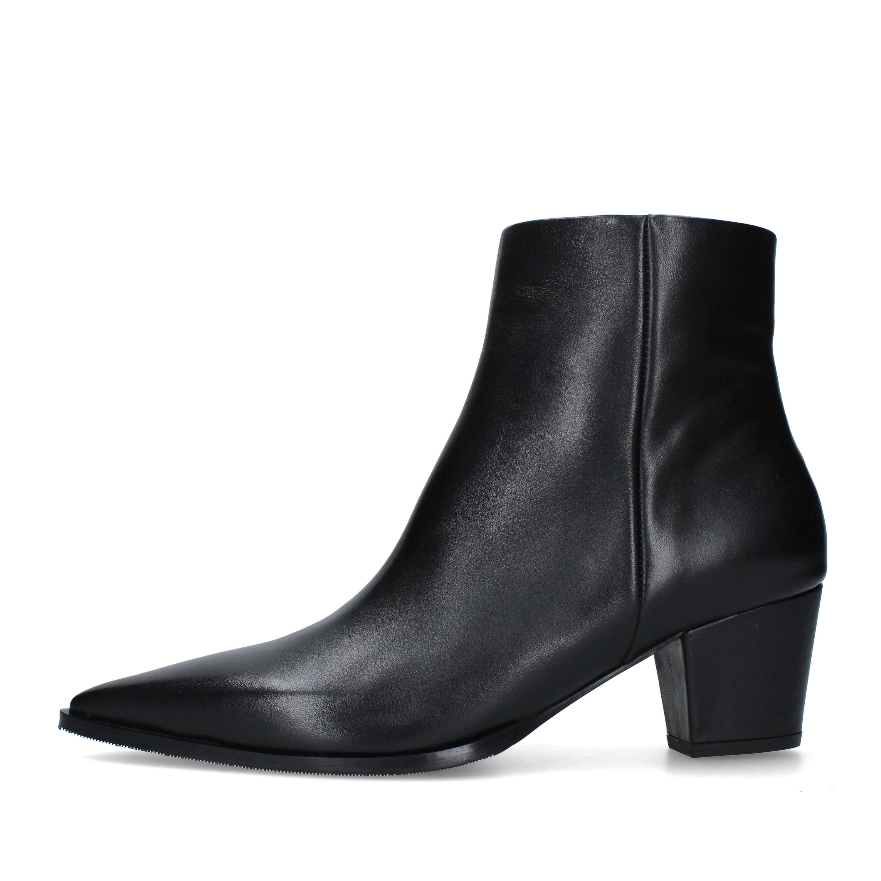 STIVALETTI TACCO ALTO IN PELLE CON PUNTA ALLUNGATA DONNA NERO