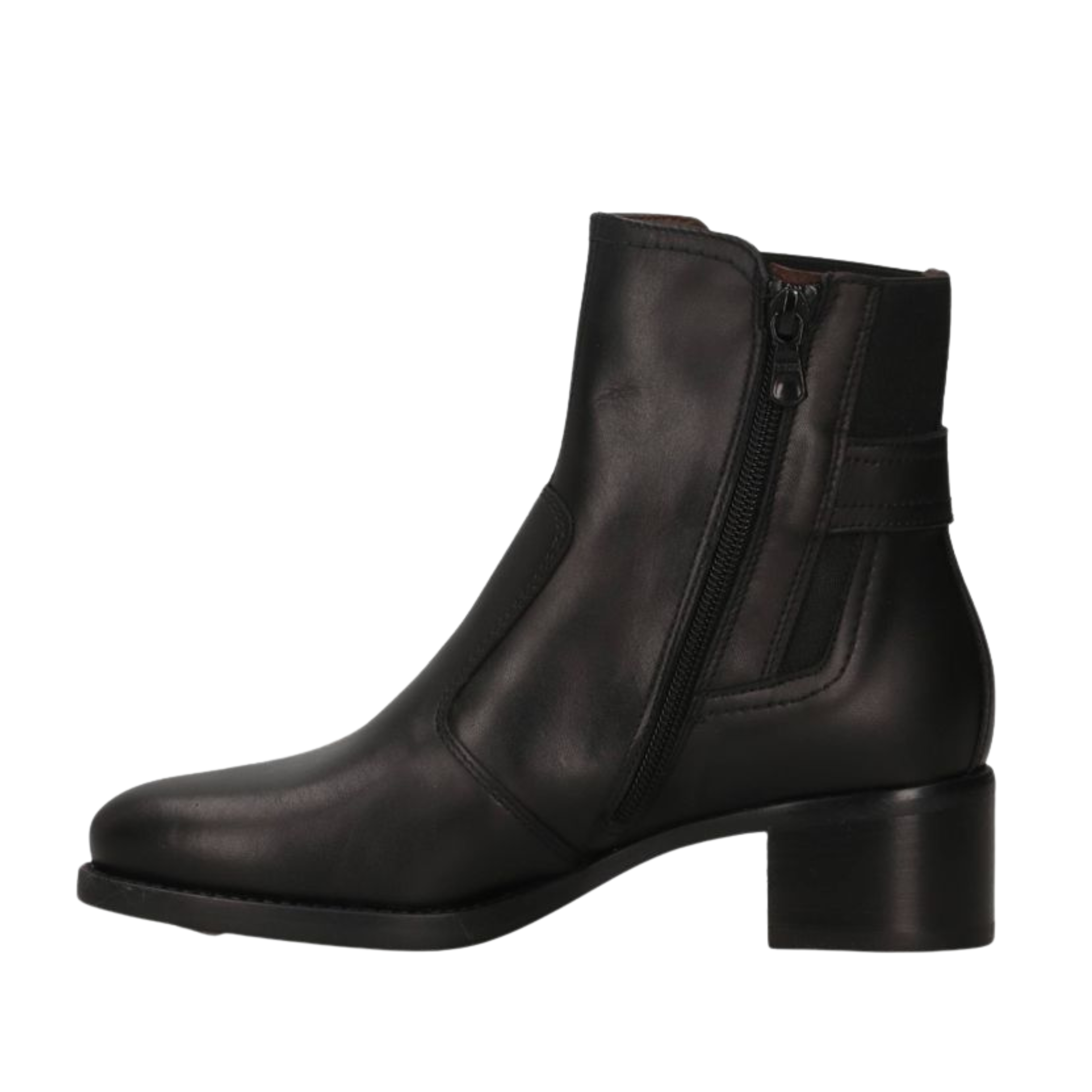 STIVALETTI TACCO BASSO CON ZIP LATERALE IN PELLE DONNA NERA