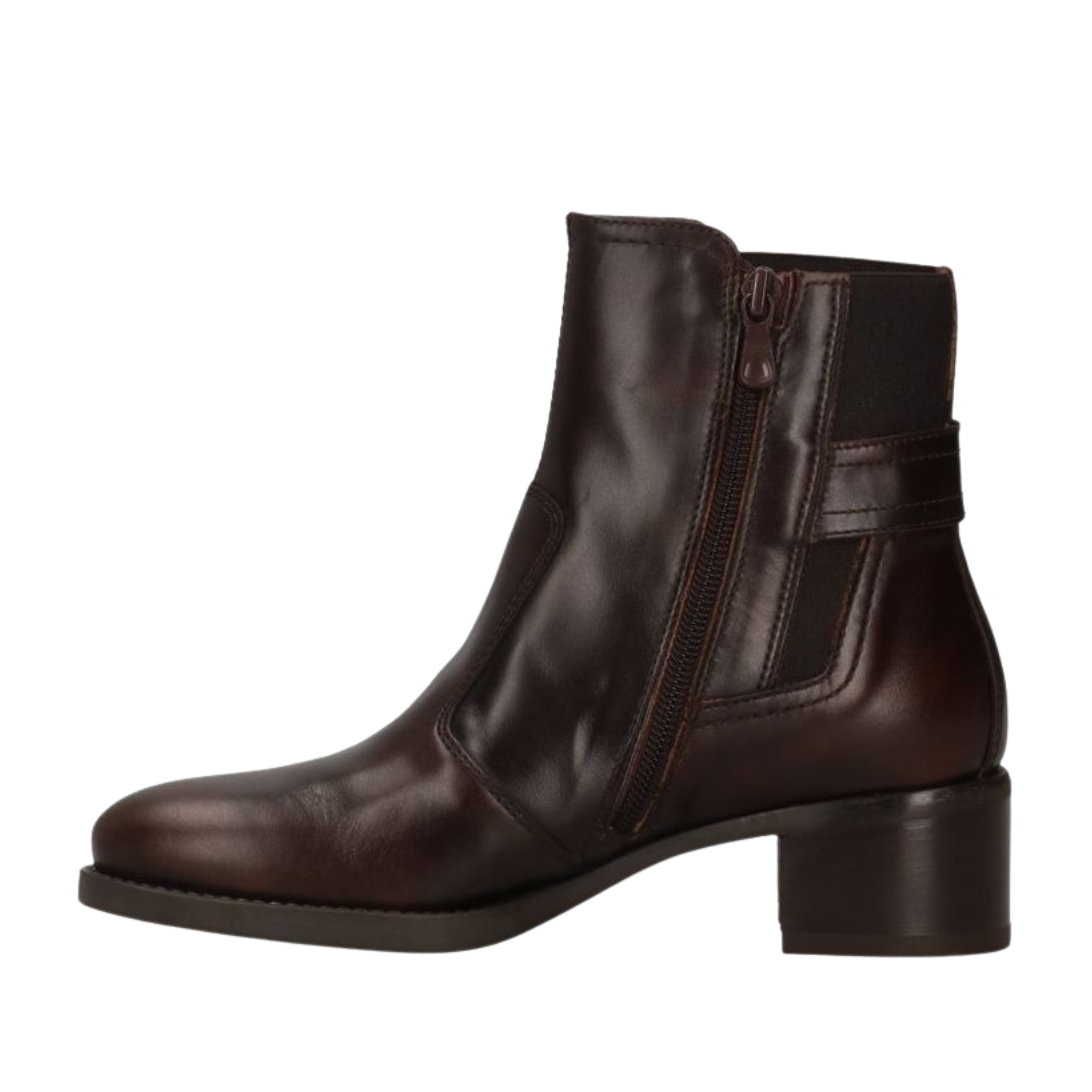 STIVALETTI TACCO BASSO CON ZIP LATERALE IN PELLE DONNA CAFFE'