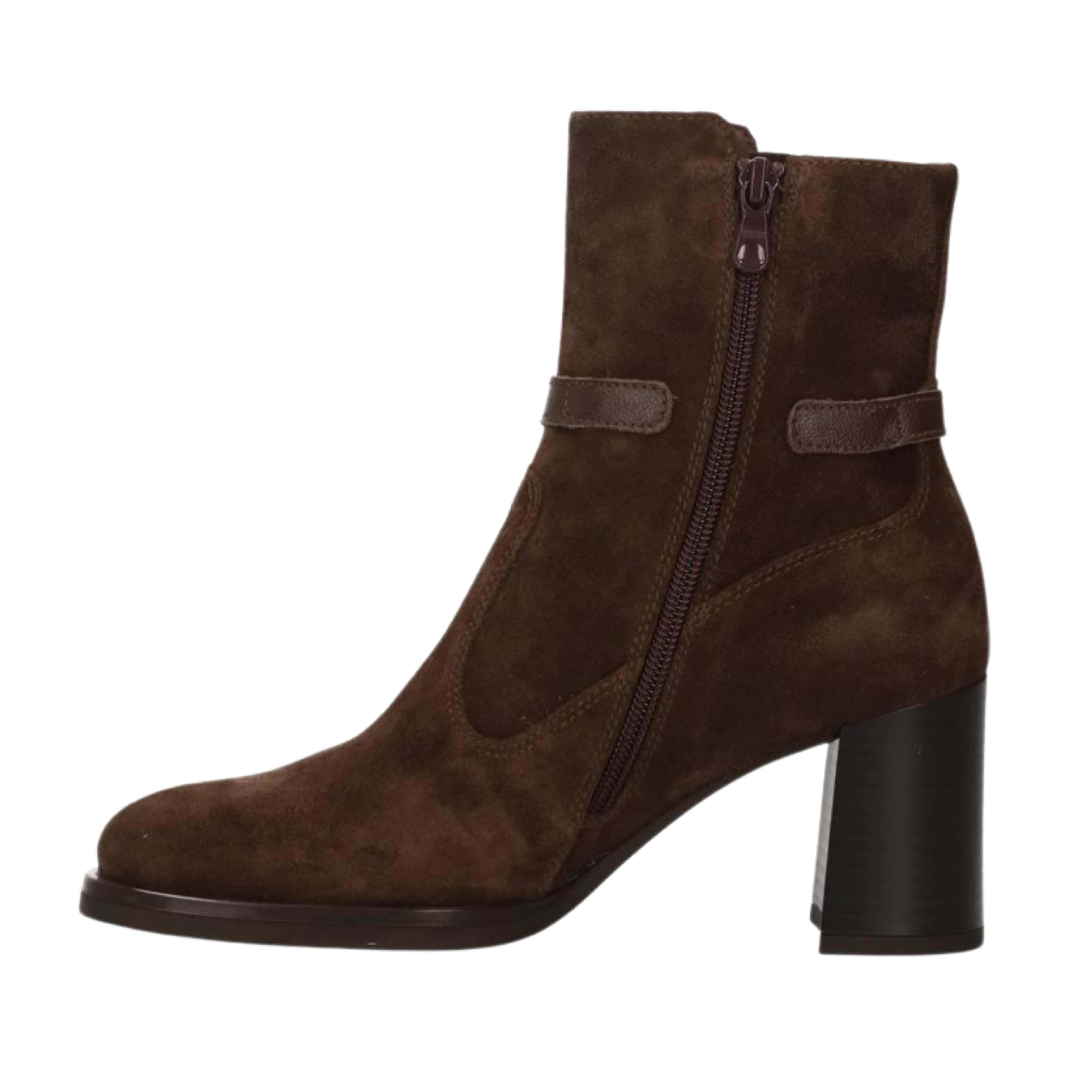 STIVALETTI TACCO ALTO CON ZIP LATERALE IN SUEDE TESTA DI MORO