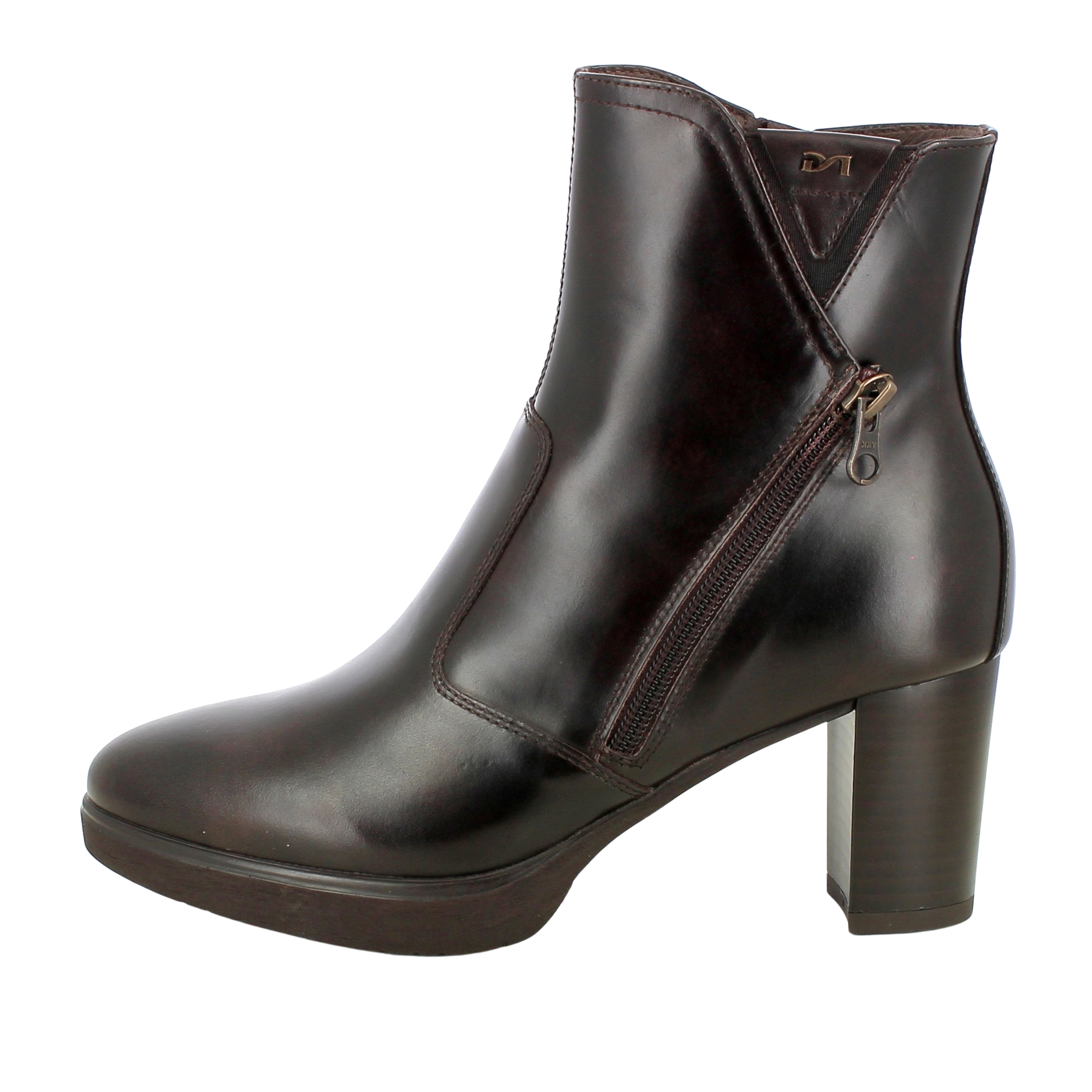 STIVALETTI TACCO ALTO CON PLATEAU IN PELLE DONNA CAFFE'