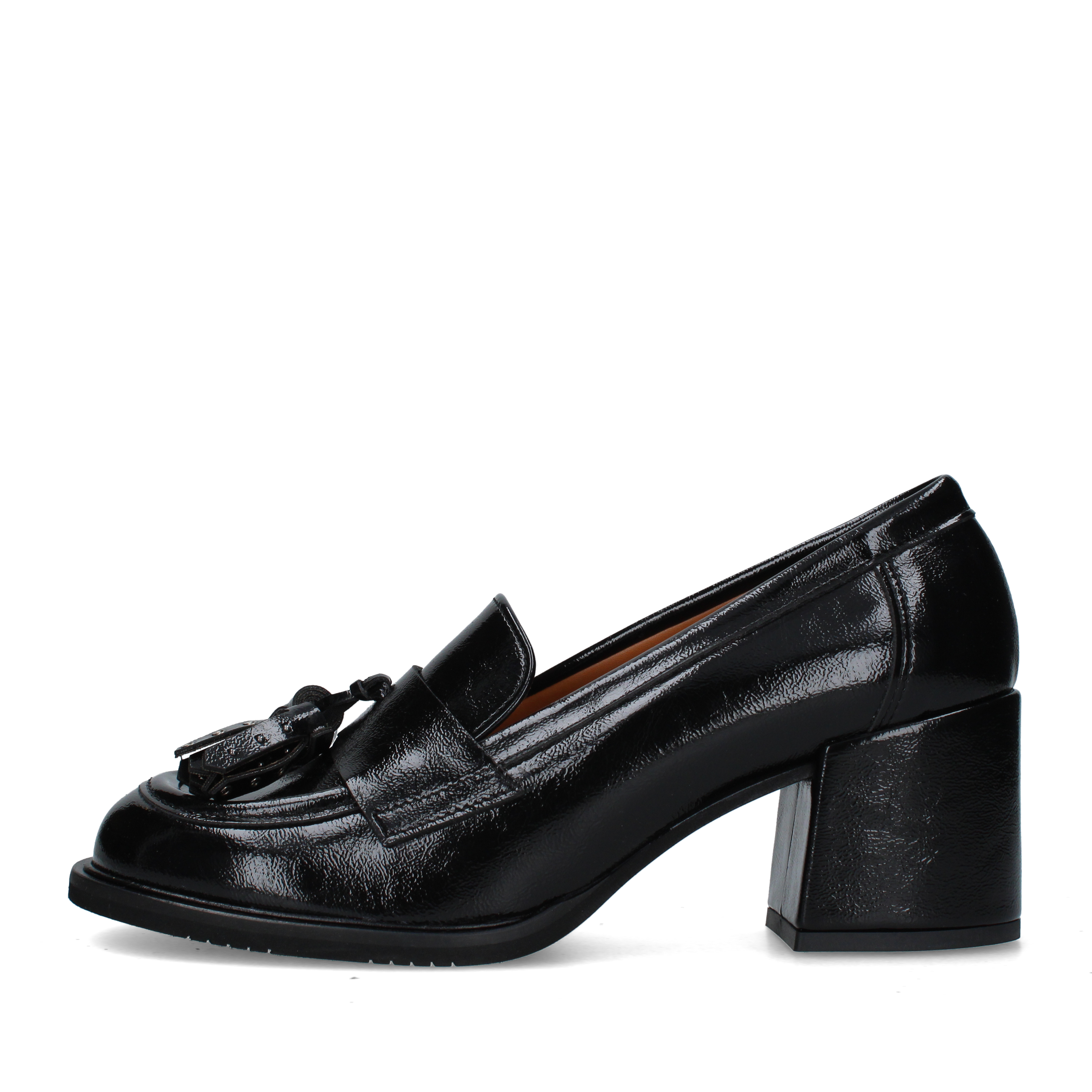 MOCASSINI CON NAPPE E TACCO LARGO DONNA NERO