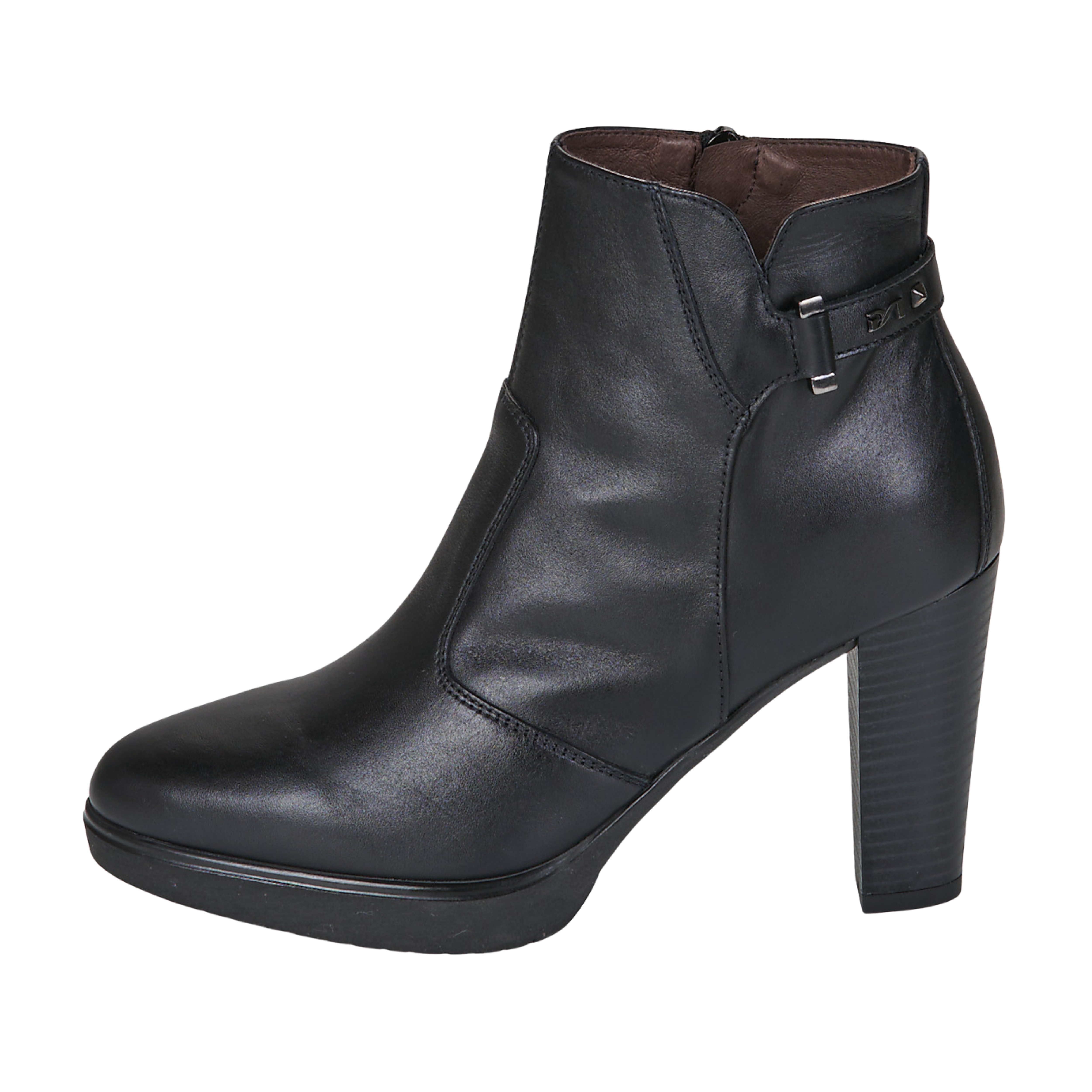 STIVALETTI TACCO ALTO CON FIBBIA ESTETICA E PLATEAU IN PELLE DONNA NERO