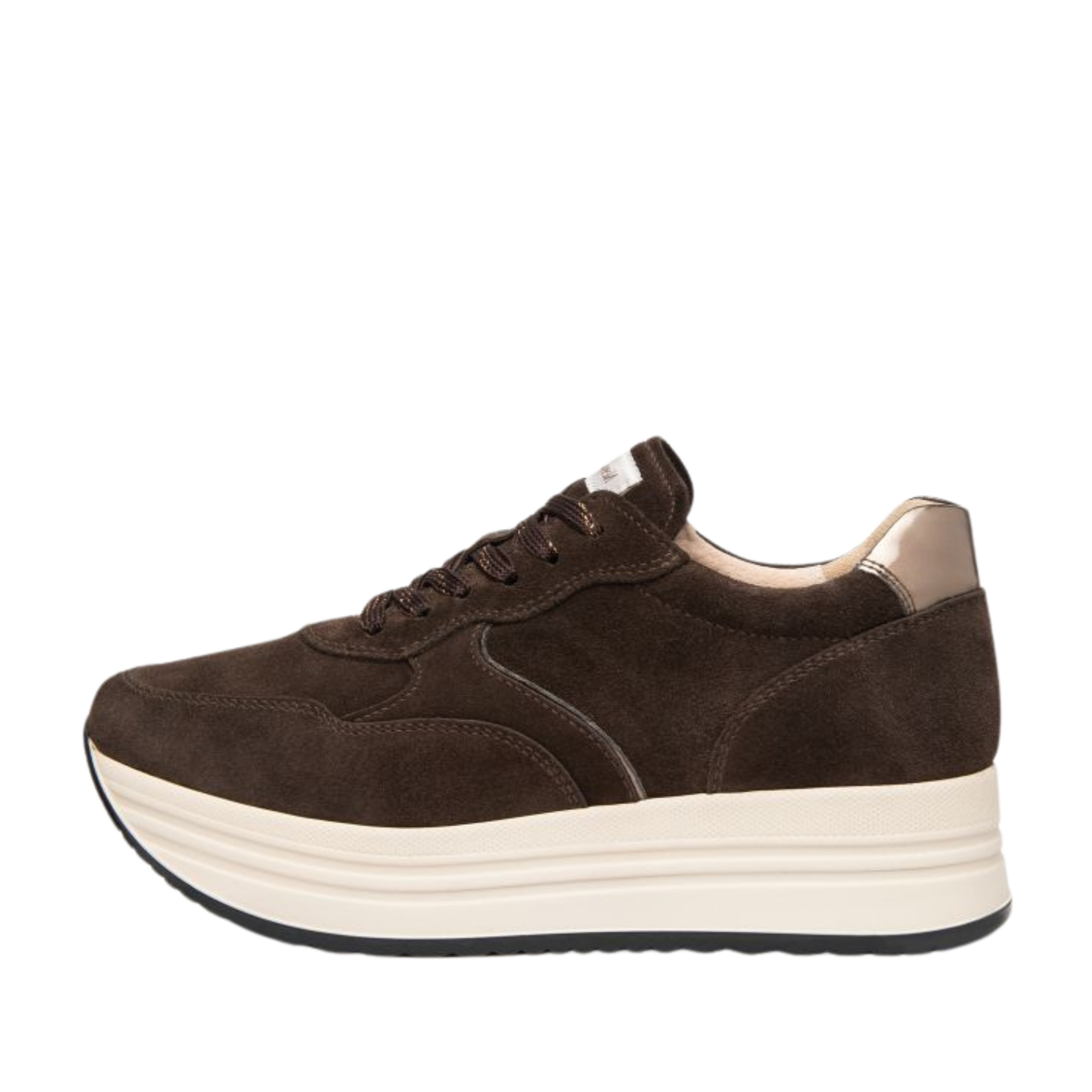 SNEAKERS PLATFORM IN SUEDE STRINGATE CON SOLETTA ESTRAIBILE DONNA MARRONE