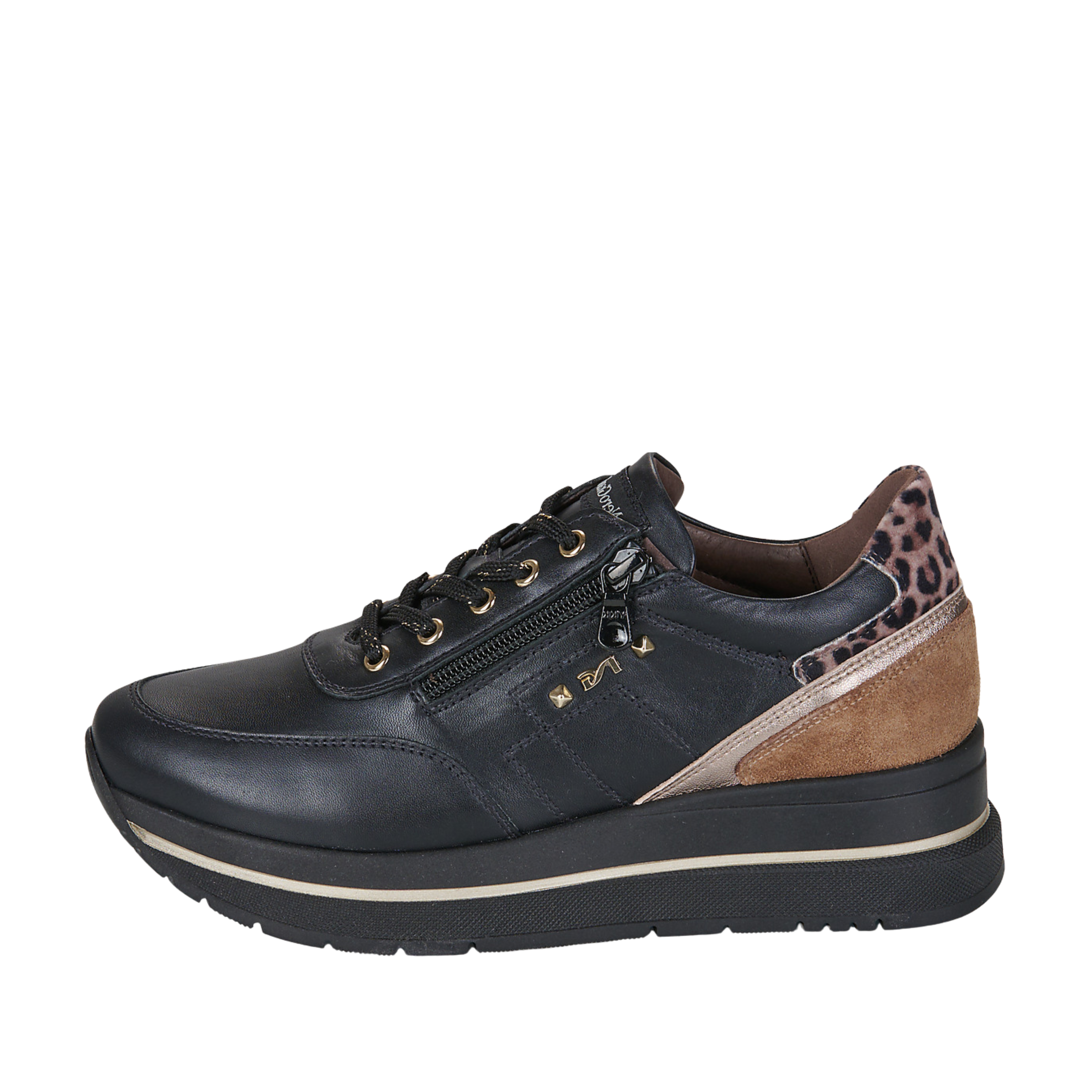 SNEAKERS PLATFORM IN PELLE E CAMOSCIO CON LACCI E ZIP DONNA NERA