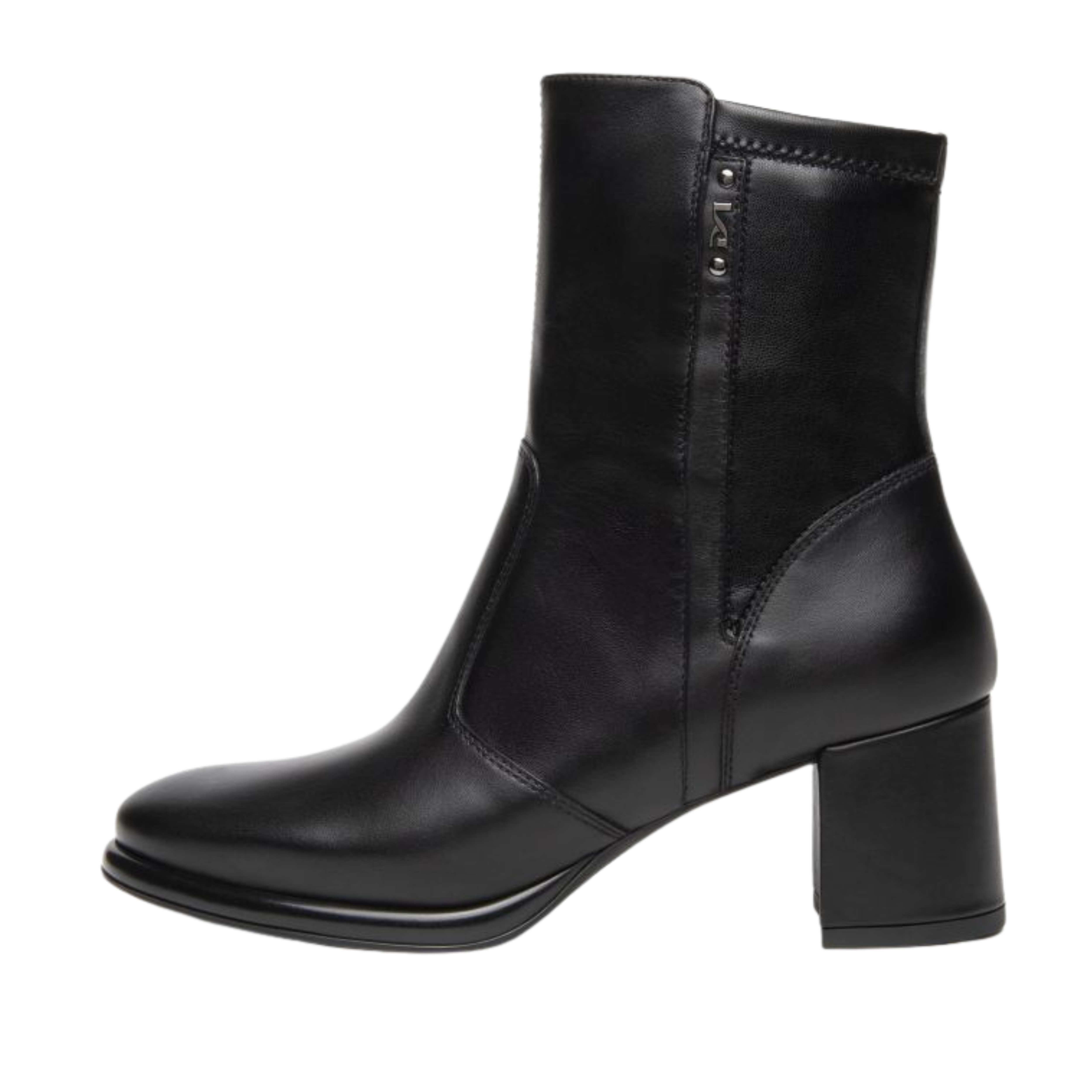 STIVALETTI TACCO ALTO IN PELLE E MATERIALE TECNICO DONNA NERO