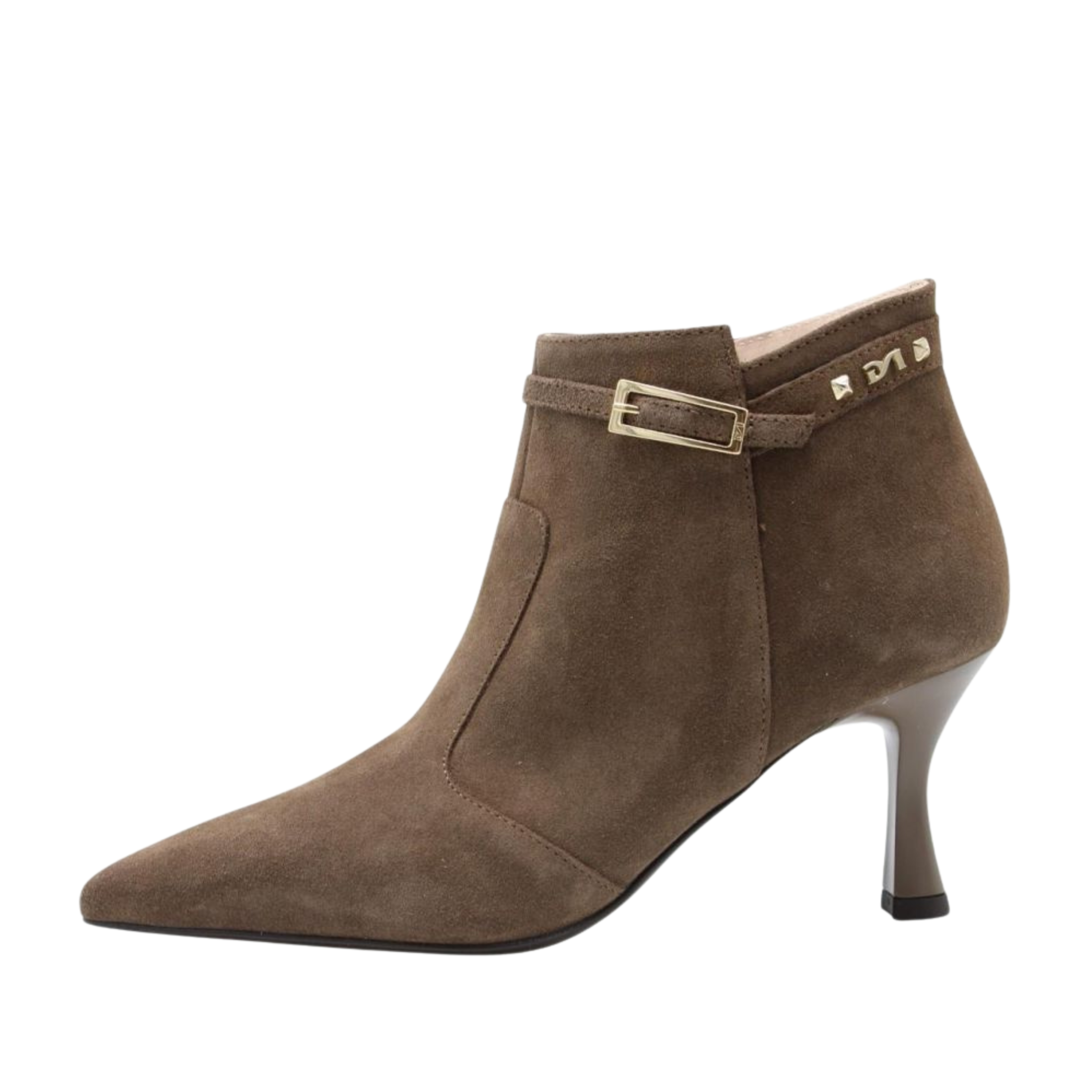 STIVALETTI TACCO ALTO A PUNTA IN CAMOSCIO CON CINTURINO DONNA BEIGE