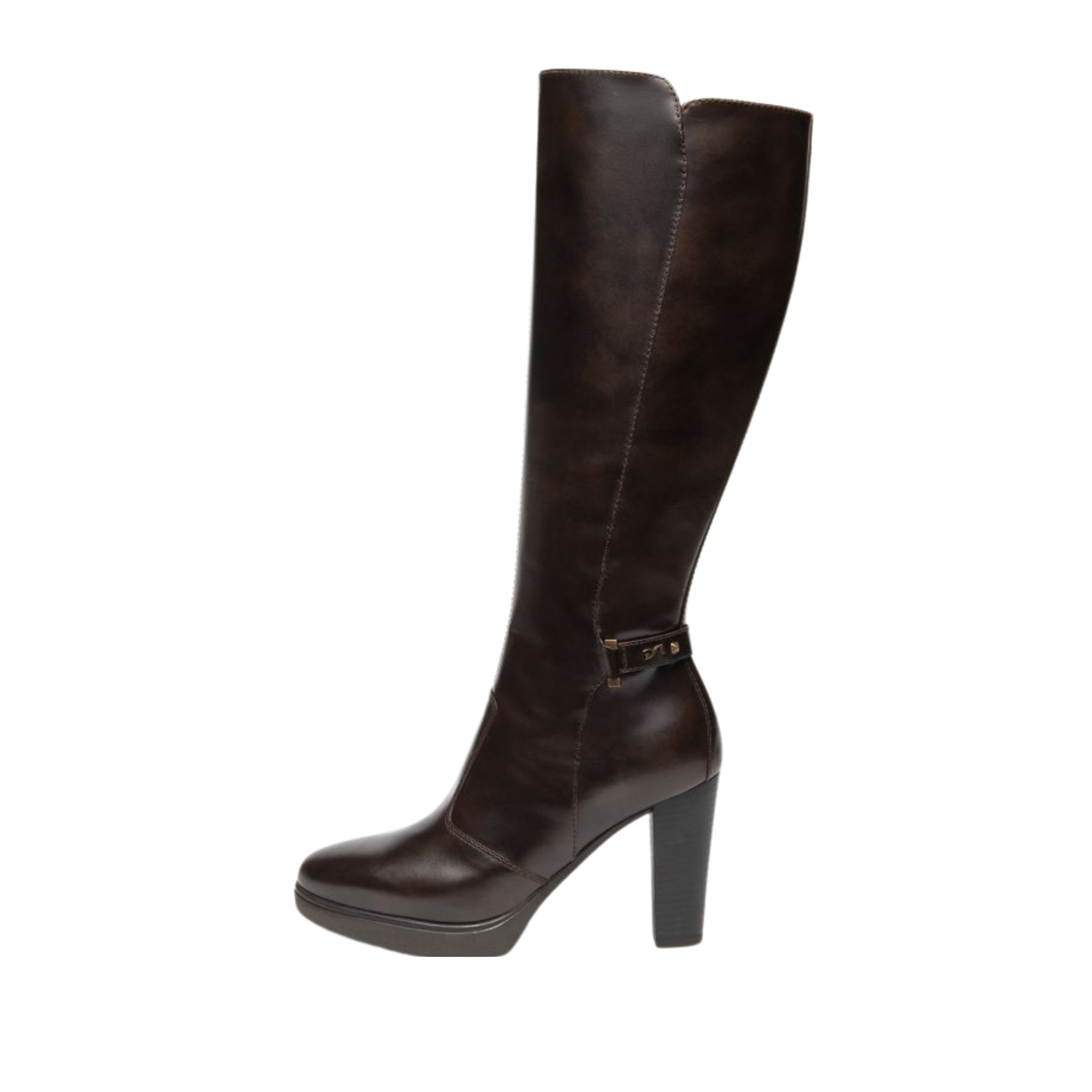 STIVALI TACCO ALTO  IN PELLE CON PLATEAU DONNA CAFFÈ