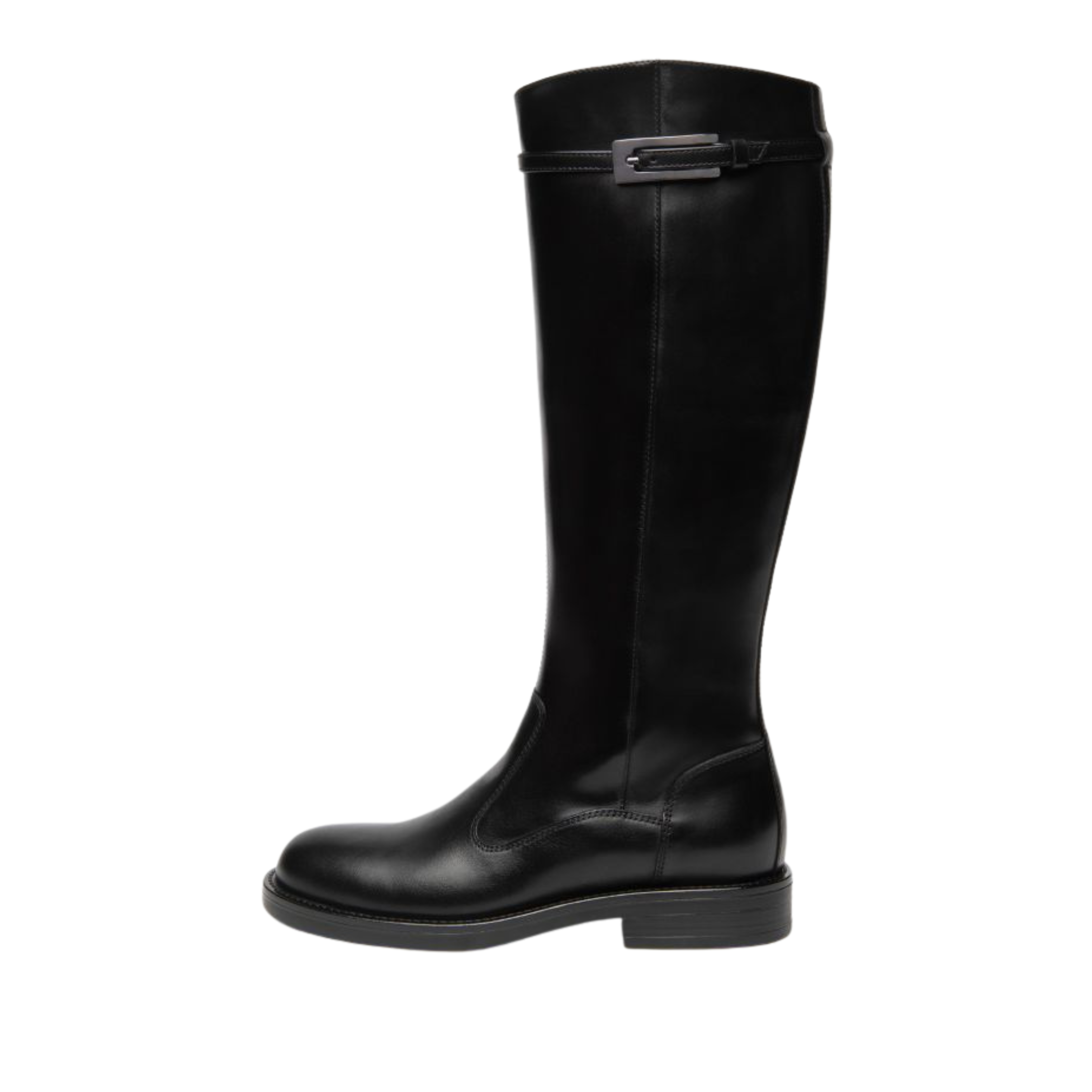 STIVALI TACCO BASSO CON CINTURINO IN PELLE DONNA NERO