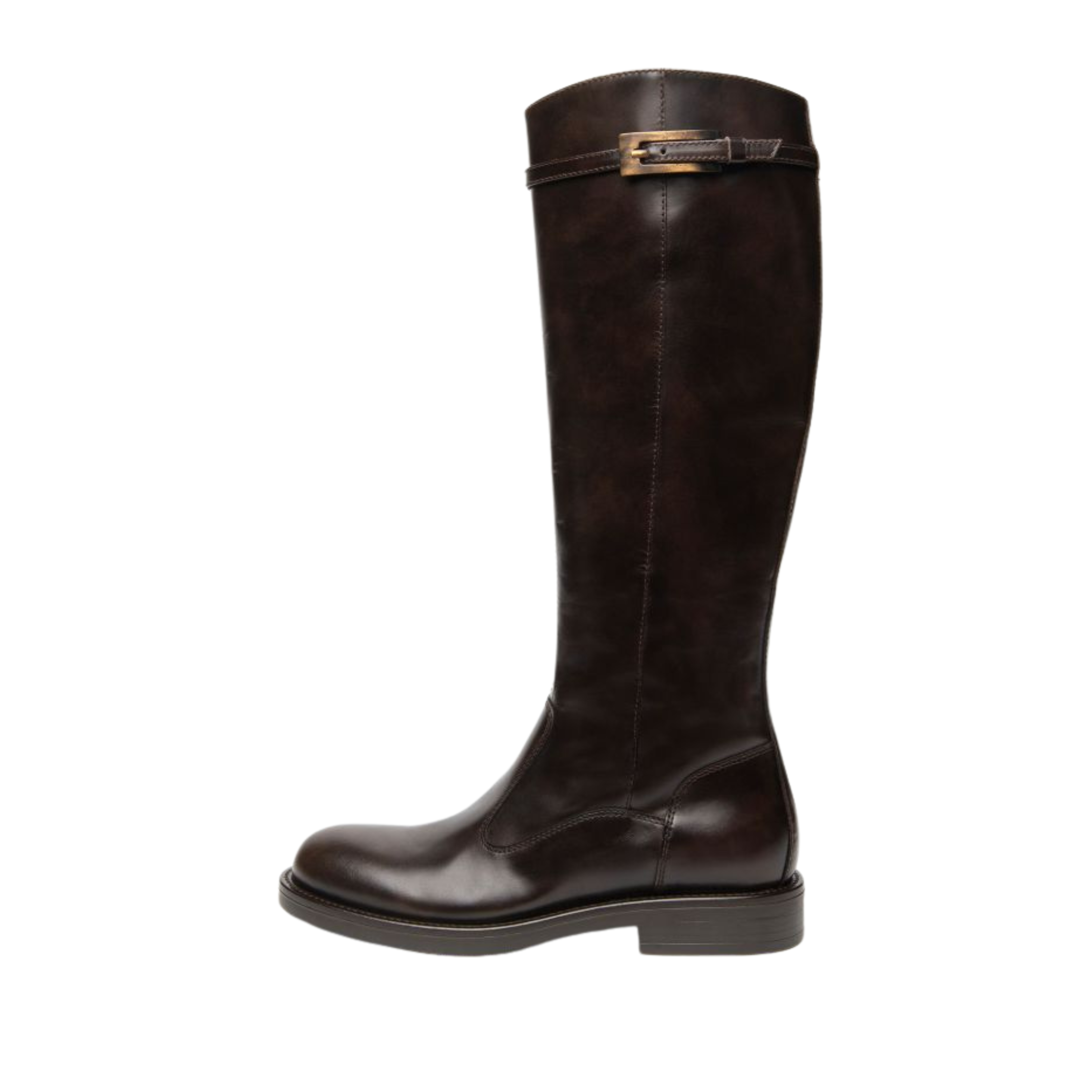 STIVALI TACCO BASSO CON CINTURINO IN PELLE DONNA MARRONE