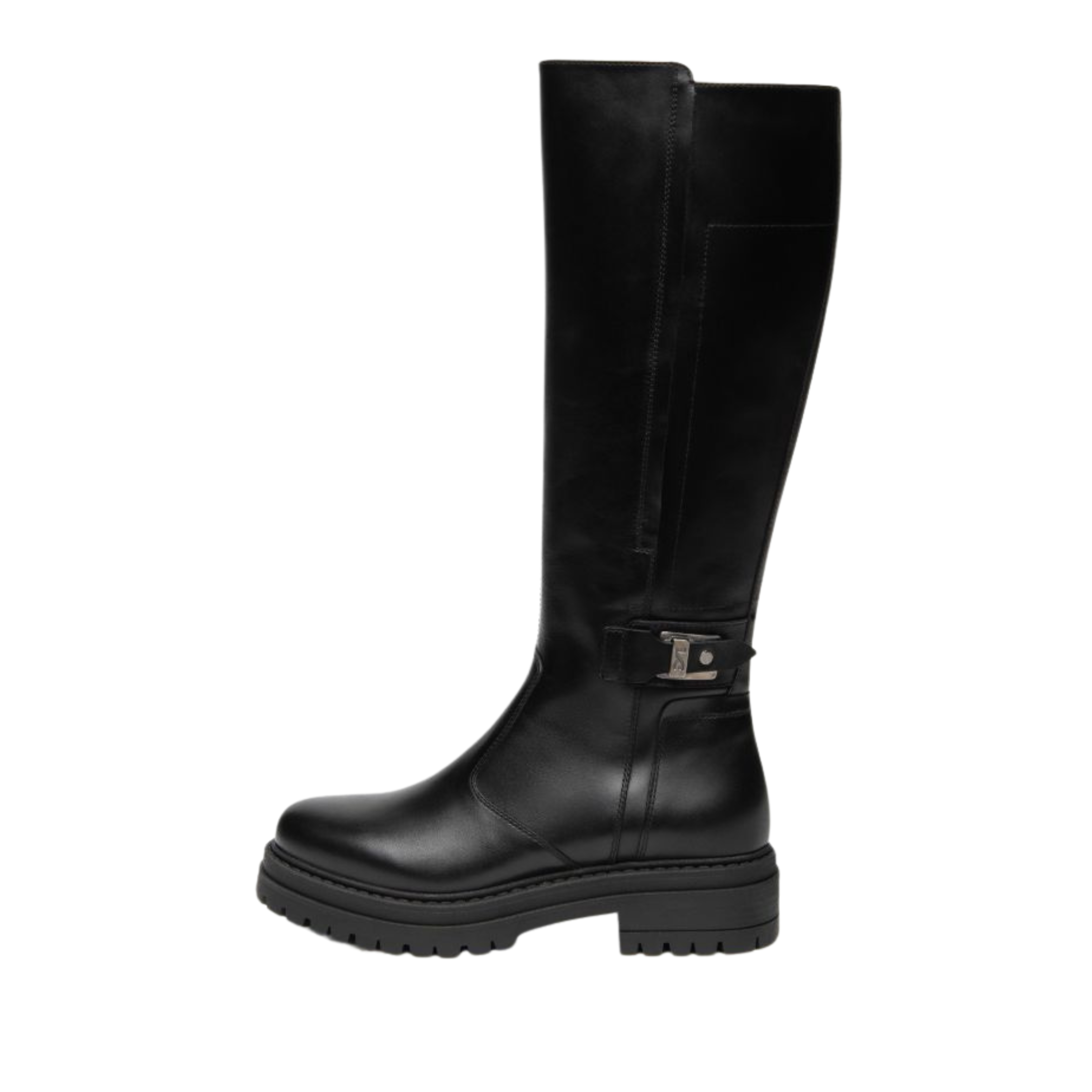 STIVALI TACCO BASSO IN PELLE CON ZIP DONNA NERO